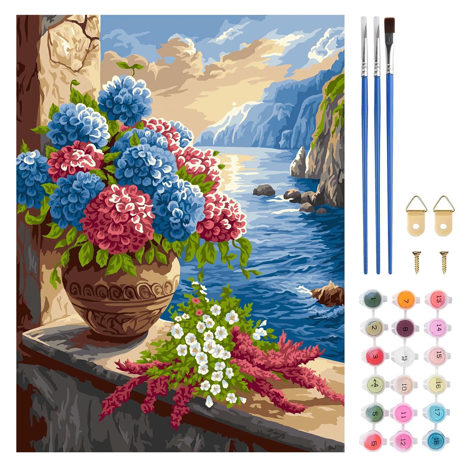 TLIOBLO Flowers on The Balcony Paint by Numbers Kit for Adults, DIY Landscape Adults Painting by Numbers Kits on Canvas for Home Wall Decor Gift 30x40cm (Without Frame) โ image 1
