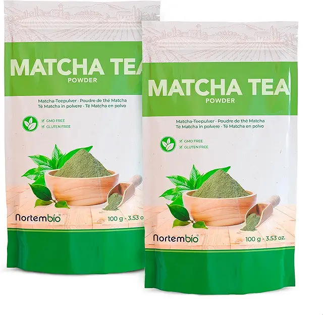 Nortembio Té Matcha Japonés 100% Natural - Grado Culinario, Vegano, Sin Gluten - 2 x 100g