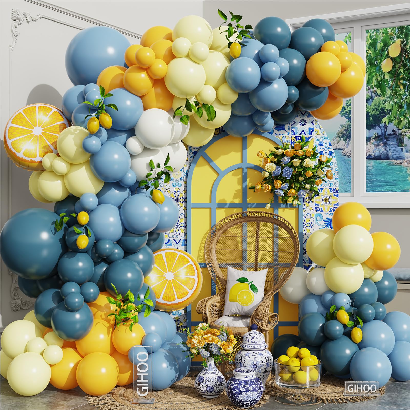 Amazon.com: Amalfi Coast Lemon Balloon Arch Kit 144pcs Blue and