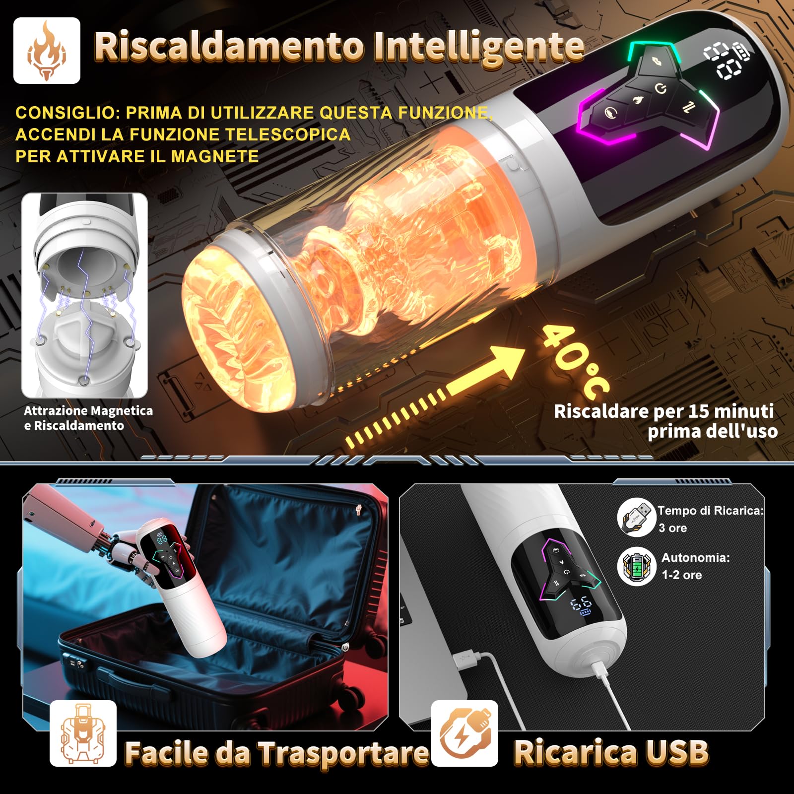 Masturbatore maschile interattivo con funzionalità AI, dotato di 10 modalità di vibrazione (7 a movimento alternato e 5 a suzione), vibratore maschile, controllabile tramite app