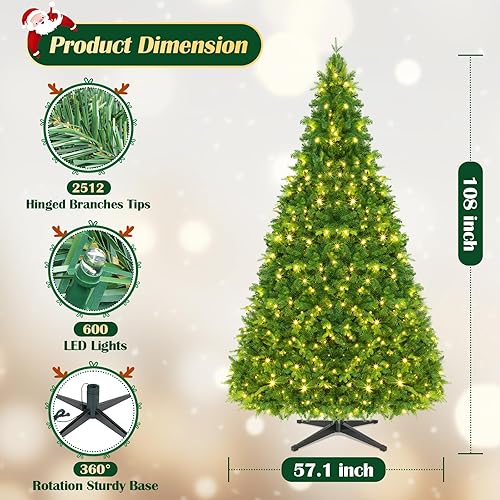 Miniatura 2 de Árbol de Navidad artificial completo, soporte giratorio y plegable, árbol musical de Navidad preiluminado de 9 pies con control remoto, RGB y luz