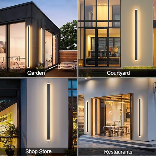 Miniatura 7 de Aipsun Tira de luces de pared para porche de 59 pulgadas de largo, moderna lámpara de pared para exteriores, aplique de iluminación para montaje en