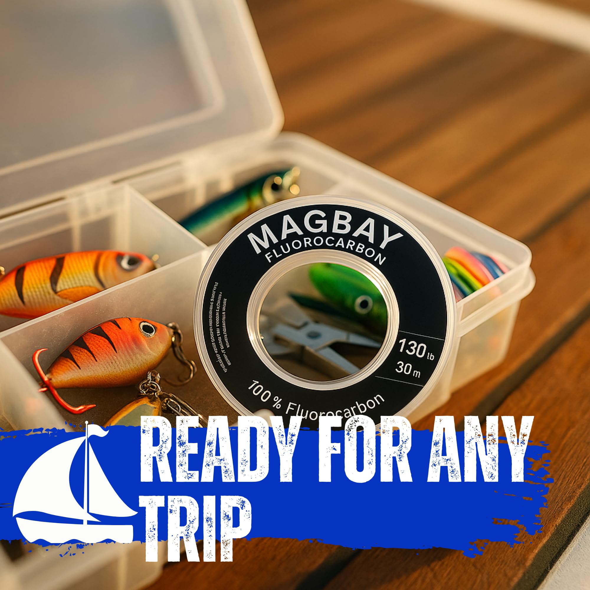 MagBay Lures 100% Pure Fluorocarbon Leader 150, 130, 100, 80, 60 i 18,1 kg, żyłka wędkarska 33 jardy