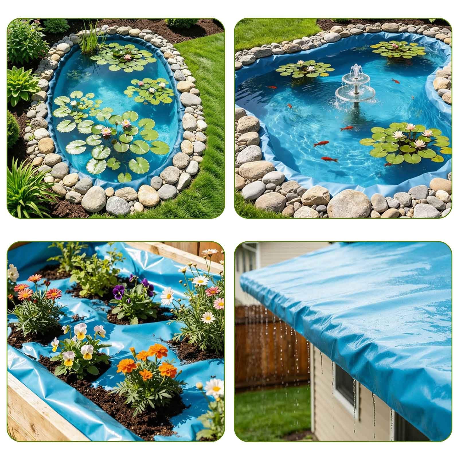 Rivestimento per laghetto in HDPE Blu Easy-Cut, Spessore 6 Mil - Membrana Impermeabile Flessibile per Giardini Acquatici Fai da Te, laghetti per Koi e basi per cascate | 4x12m