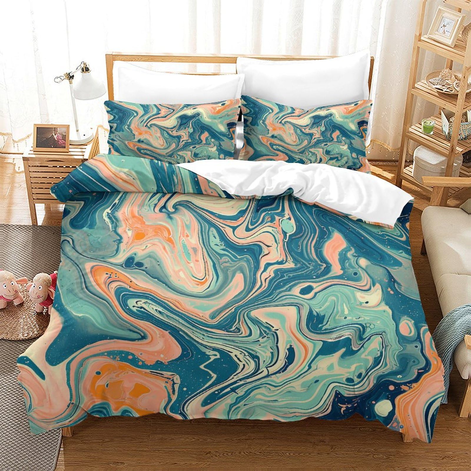 P1S9U7W5Y Trendy Marble Pattern 3D Printed Duvet Cover Set 3pcs Microfiber Abstract Watercolor Bedding Set Super king（260x220cm）