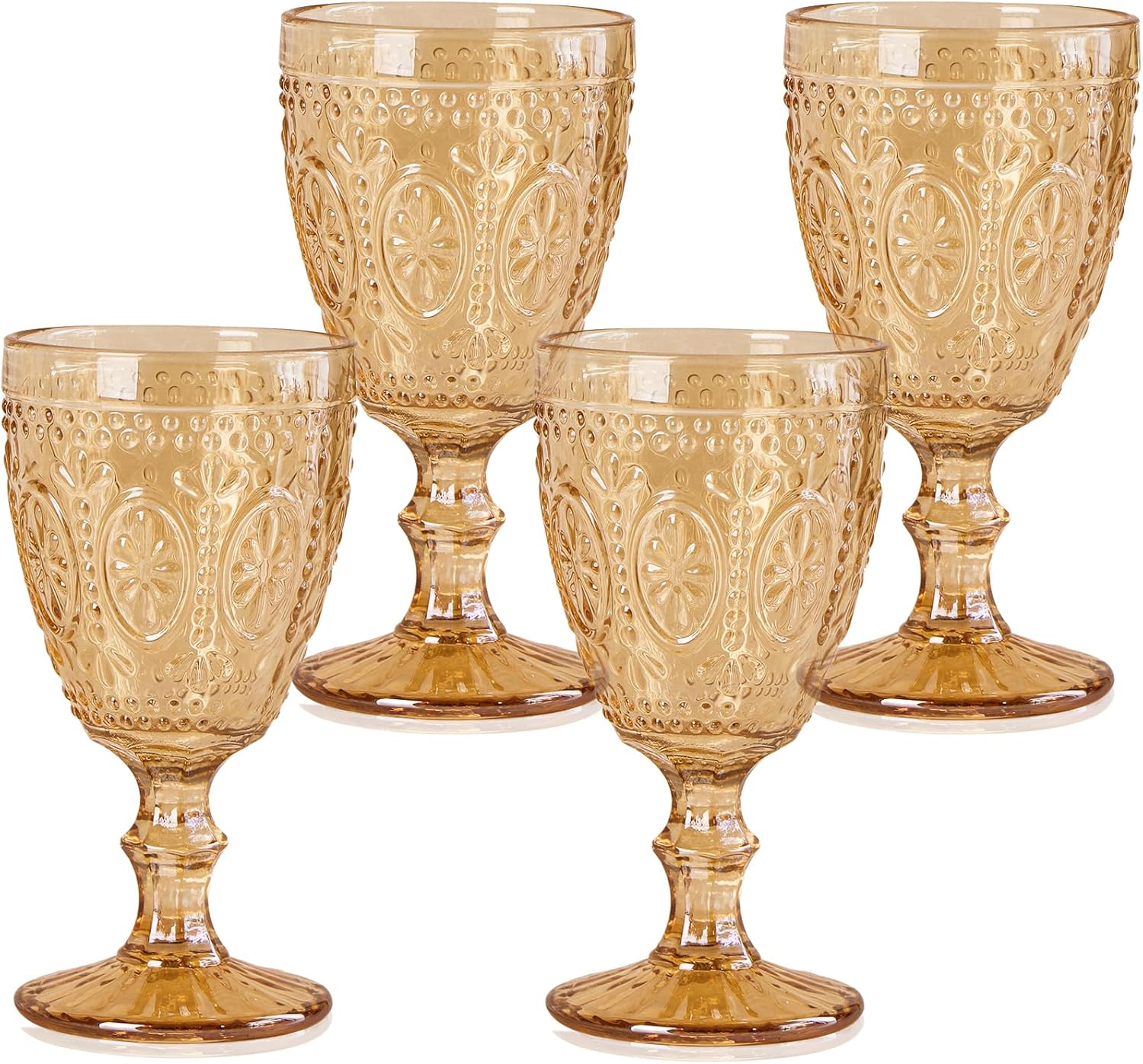 Amber Wine Glasses set of 4, Amber Goblets, Vintage Drinking Glassware, Colored Glassware Set for Party, Home & Wedding