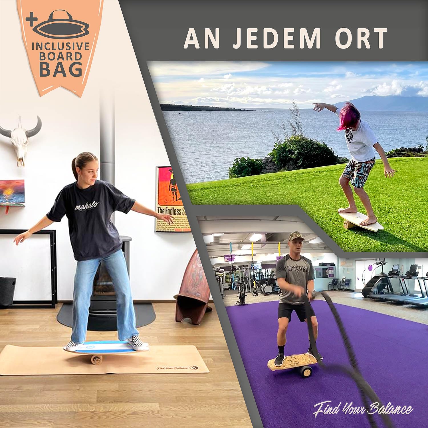 JUCKER HAWAII Balance Boards - Trick & Surf Balanceboard (100% Echtholz) mit extra rutschfester Oberfläche - Find Your Balance