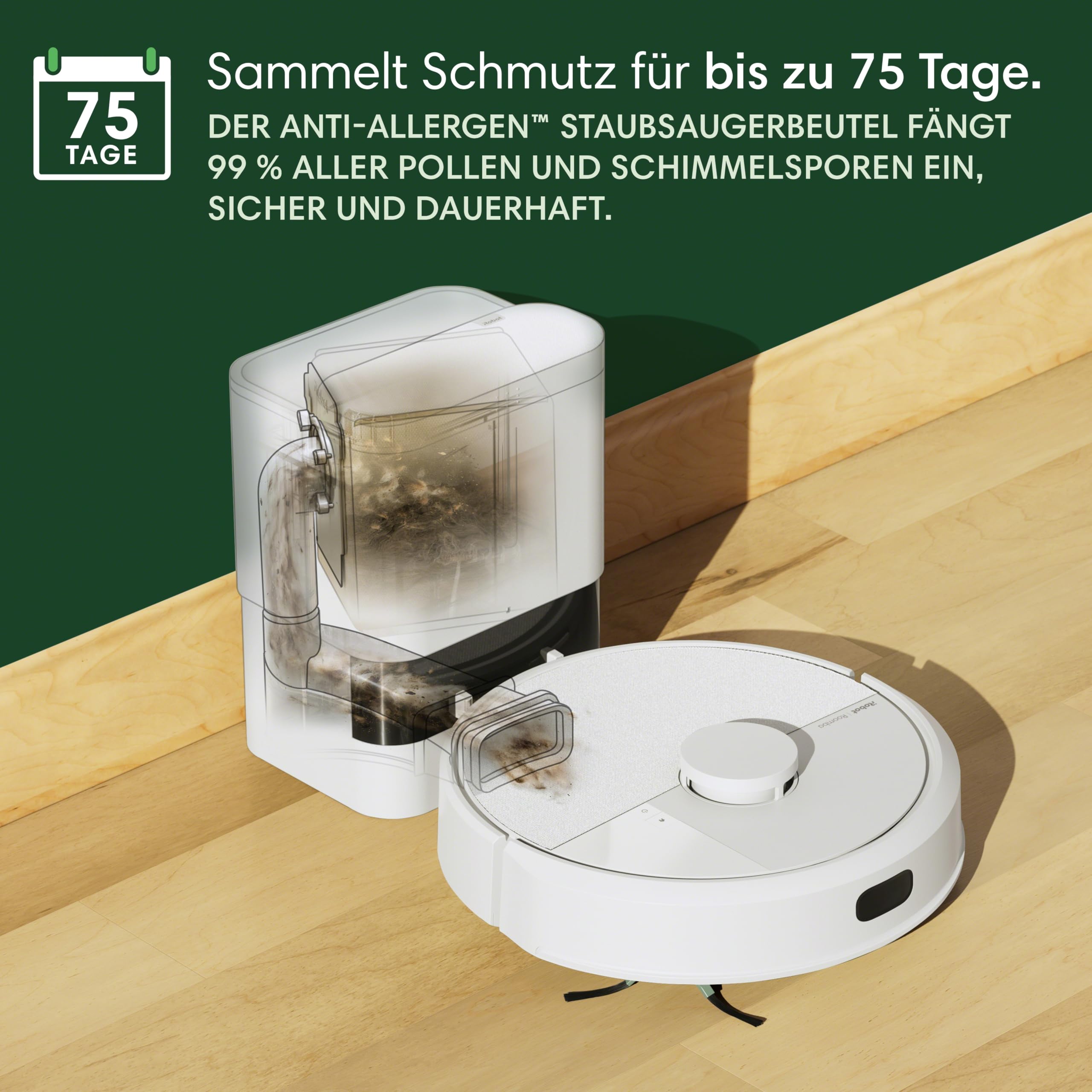 iRobot Roomba 105 Combo + AutoEmpty Dock - Automatische Entleerung für bis zu 75 Tage - Saugen + Wischen - Clearview LiDAR- 7000Pa - 120 mins - SmartScrub - Umfährt Hinderniss - App - Weiß – Bild 4