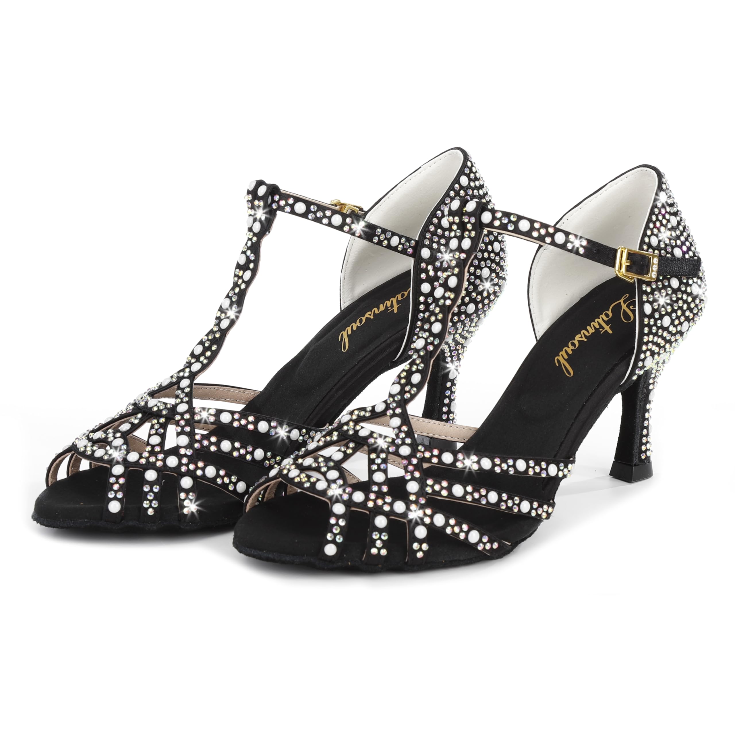Latinsoul Y20534 Damen Latein Tanzschuhe mit Kristallverzierung, 7,5 cm Absatz, Verstellbarer Knöchelverschluss für Ball und Party