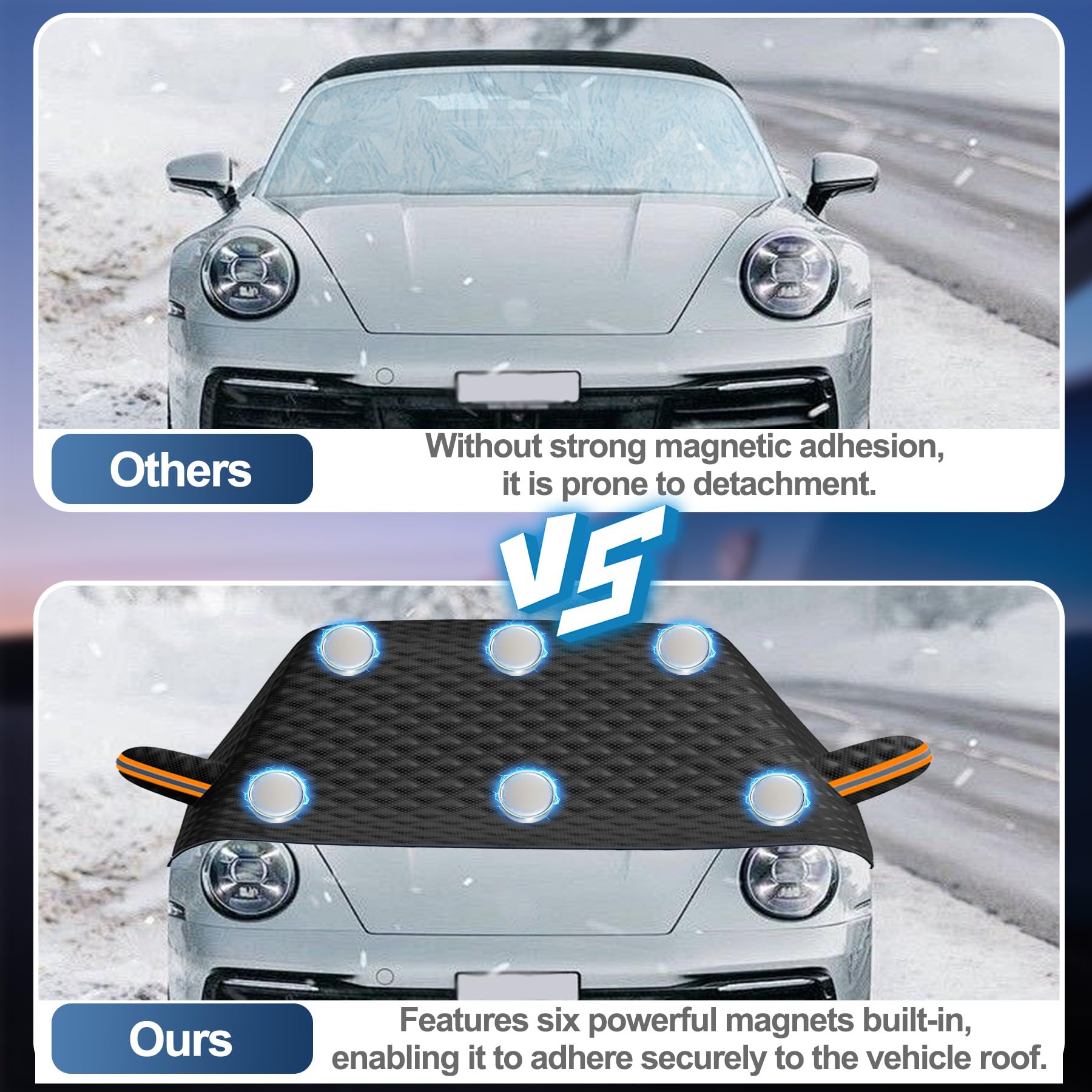 TZEKING Couverture Pare-Brise Avant Voiture,6 Aimants,Protecteur de Pare-Brise de Voiture,Pare-Soleil Anti Givre Neige Protection Repliable,Universelle pour Plupart des Véhicules,230 * 148CM
