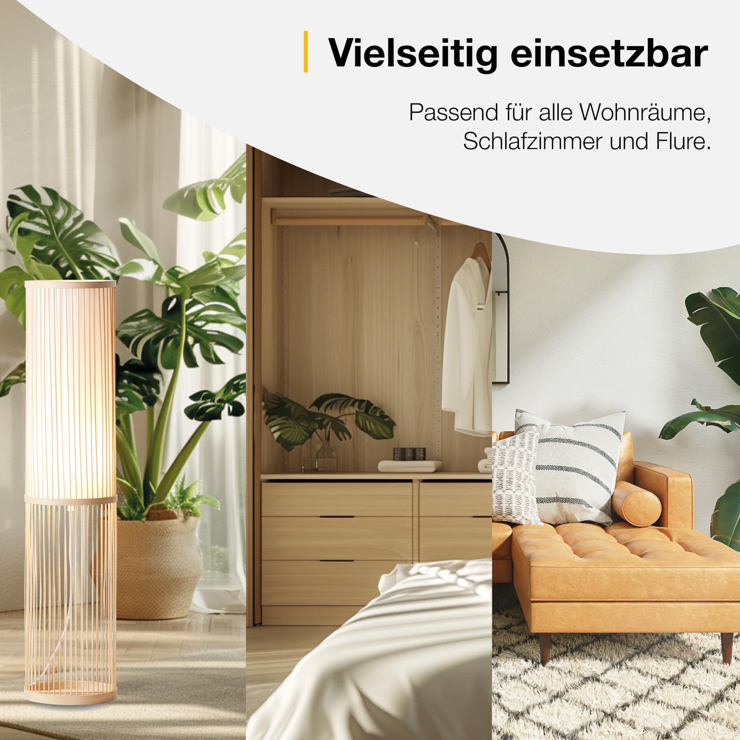 Brilliant Lampe Nori Standleuchte 1flg natur/weiß | 1x A60, E27, geeignet für Normallampen (nicht enthalten) | Mit Fußschalter