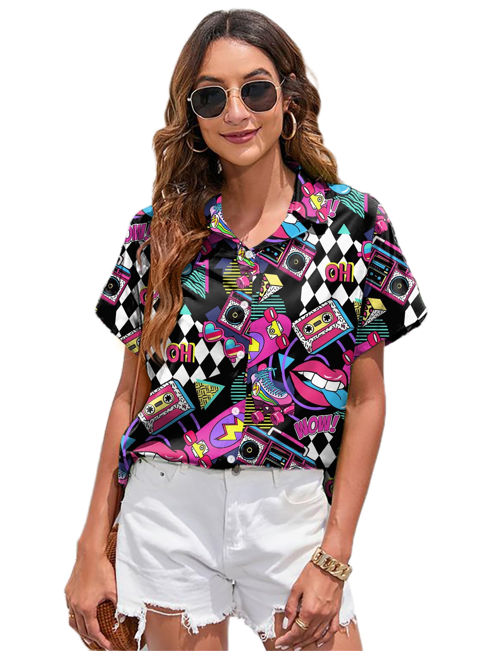Hawaii Shirt Damen Vintage 90er Hemd läSsiges Retro 80er Nostalgia Shirts Bluse Tops