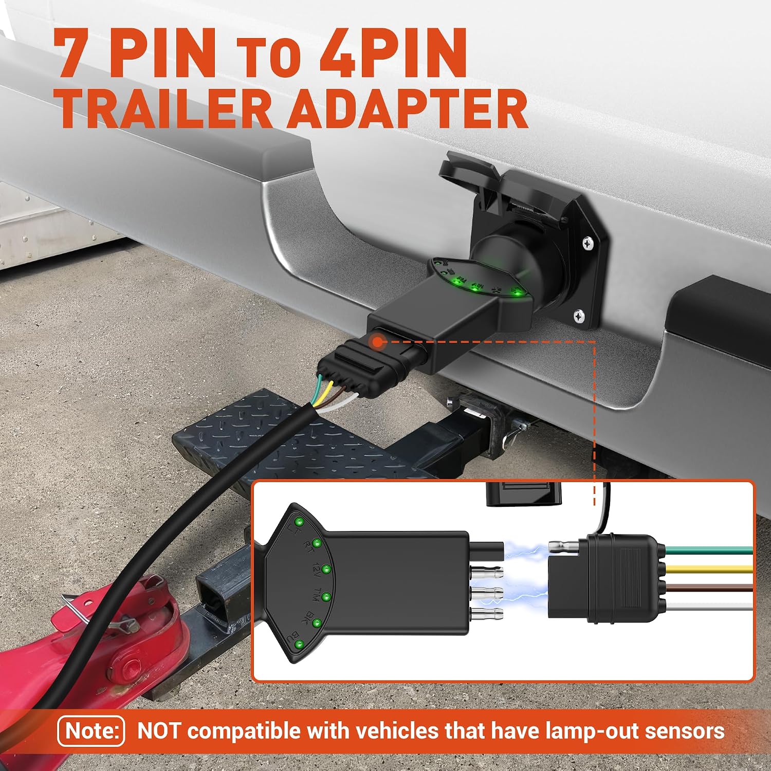 7 Way Blade & 4 Pin Trailer Light Circuit Tester with LED Indicators 6 Function Light Tester for RV Boat Truck Trailer Socket Tester, 7 to 4 Pin Trailer Tester Adapter 2-in-1 Design