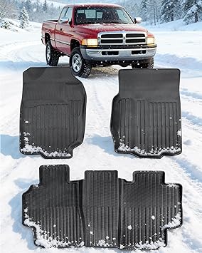 Floor Mats for Dodge Ram 1500 1998-2001, for Ram 2500/3500 1998-2002 Only fit Quad Cab, All Weather Car Accessories for Dodge Truck 1500/2500/3500 Floor Liners, 3PCS Rugs for Car Interior