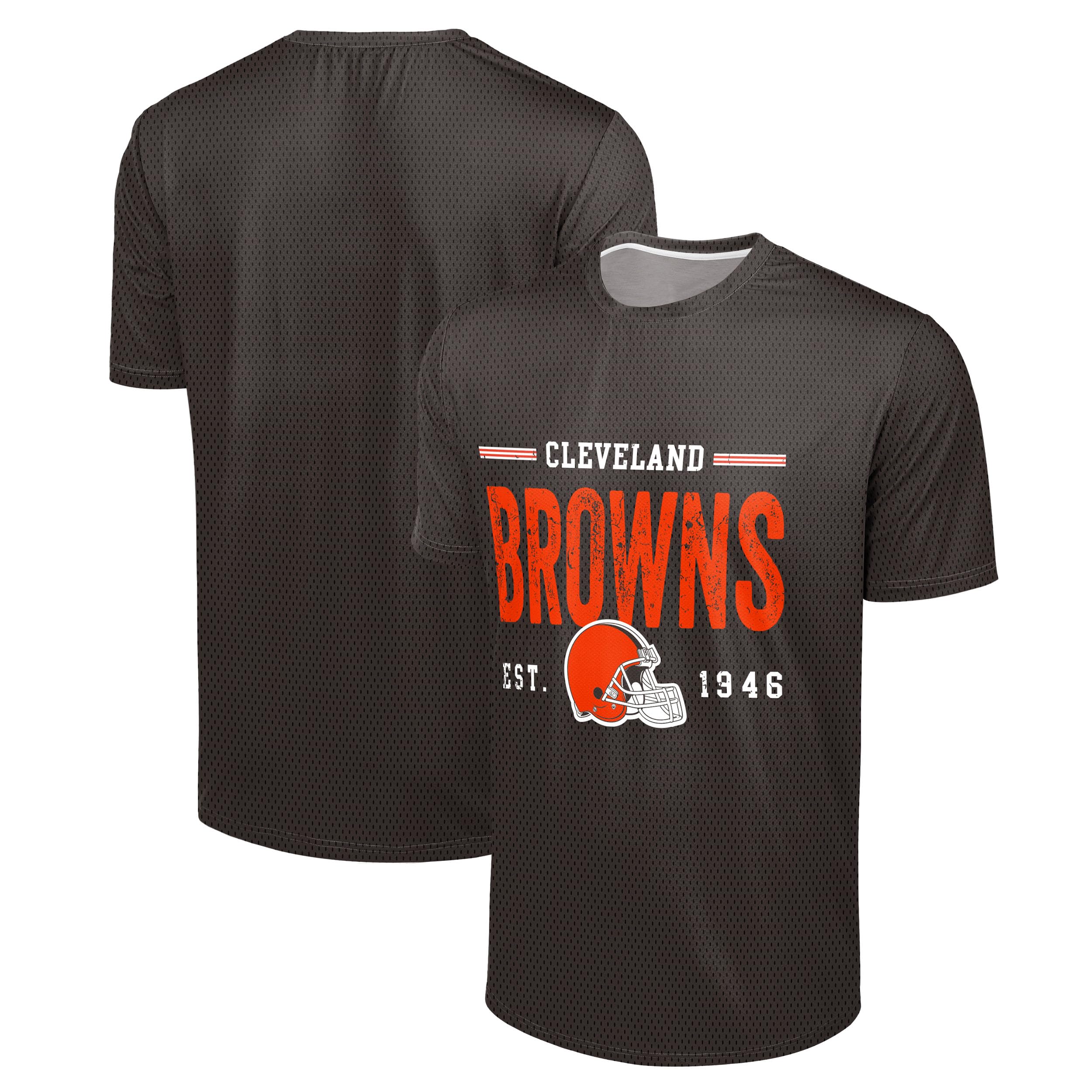 FOCO NFL Men's Officially Licensed Football Team Logo Wordmark Distressed Performance Team Color Crewneck T-Shirt, Cleveland Browns - Brown, Medium