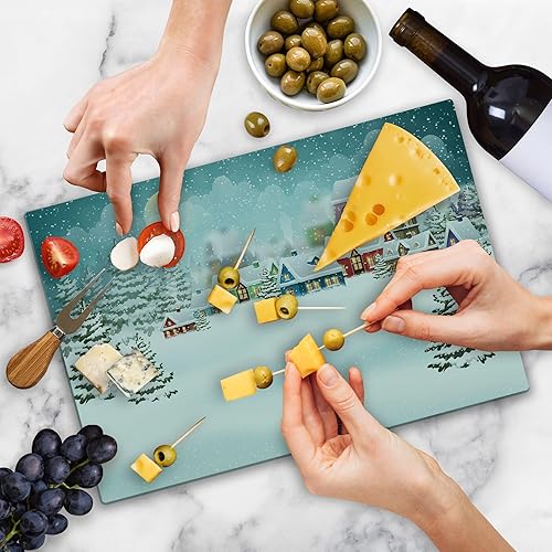 Miniatura 9 de Ambesonne Tabla de cortar de invierno, diseño de muñeco de nieve feliz, estilo de dibujos animados, tema de Feliz Navidad, tabla decorativa de