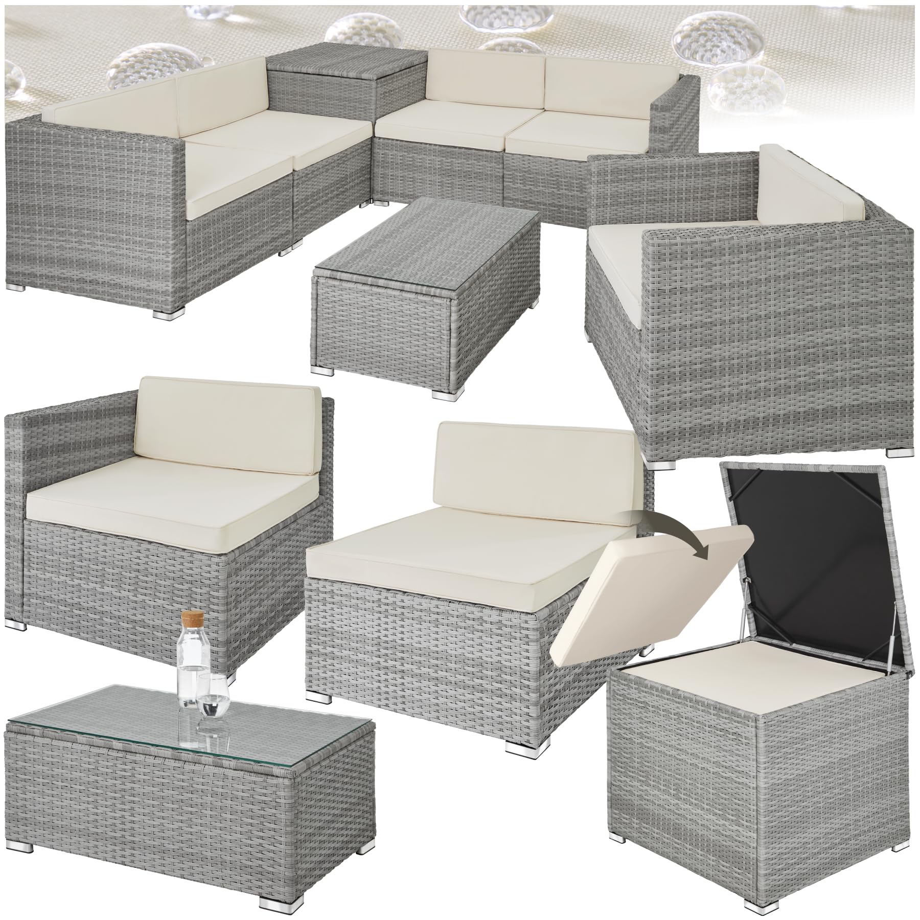 Salottino Da Giardino In Rattan TecTake XXL - Set Con 5 Poltrone, Tavolo E Contenitore - Foto 12