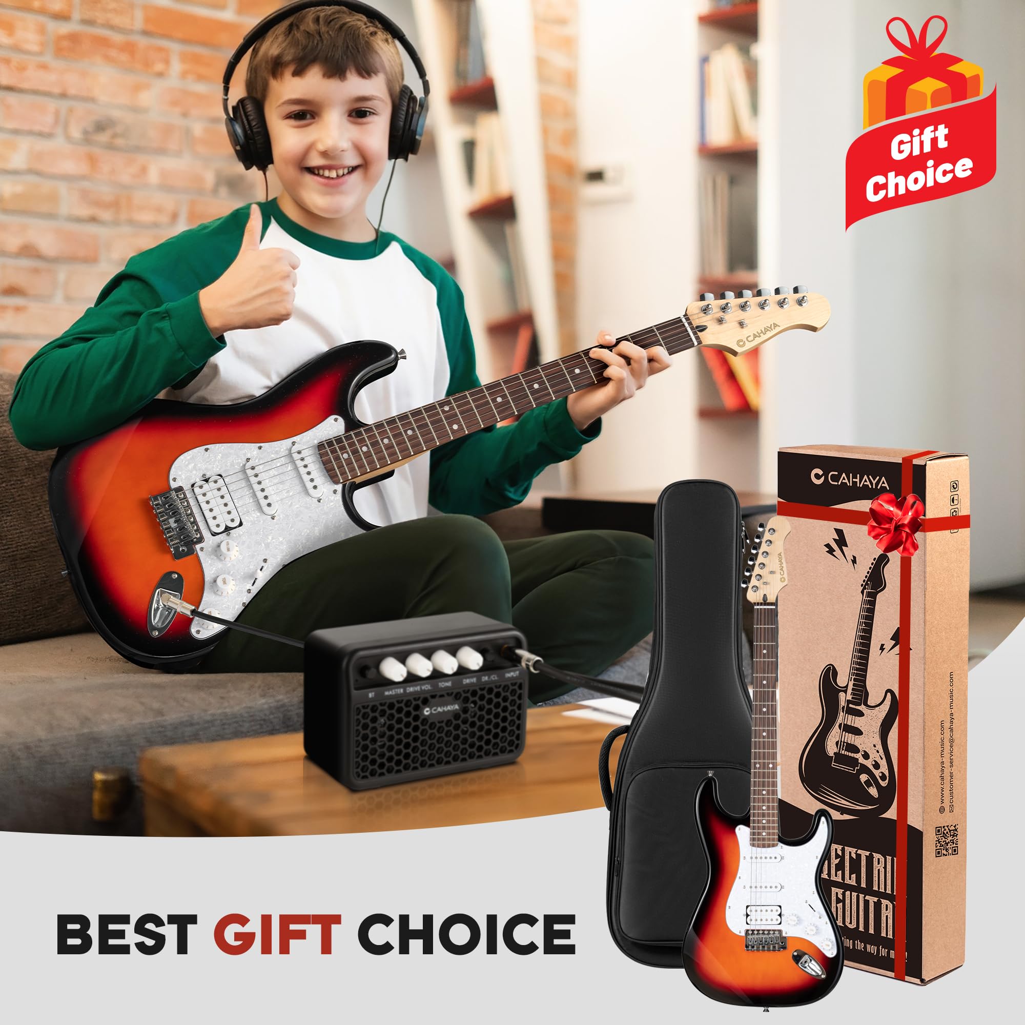 CAHAYA Set di Chitarra Elettrica e Amplificatore: chitarra Stratocaster da 39 pollici con 3 pickup (S-S-H), include custodia, accordatore, Whammy Bar e 4 plettri