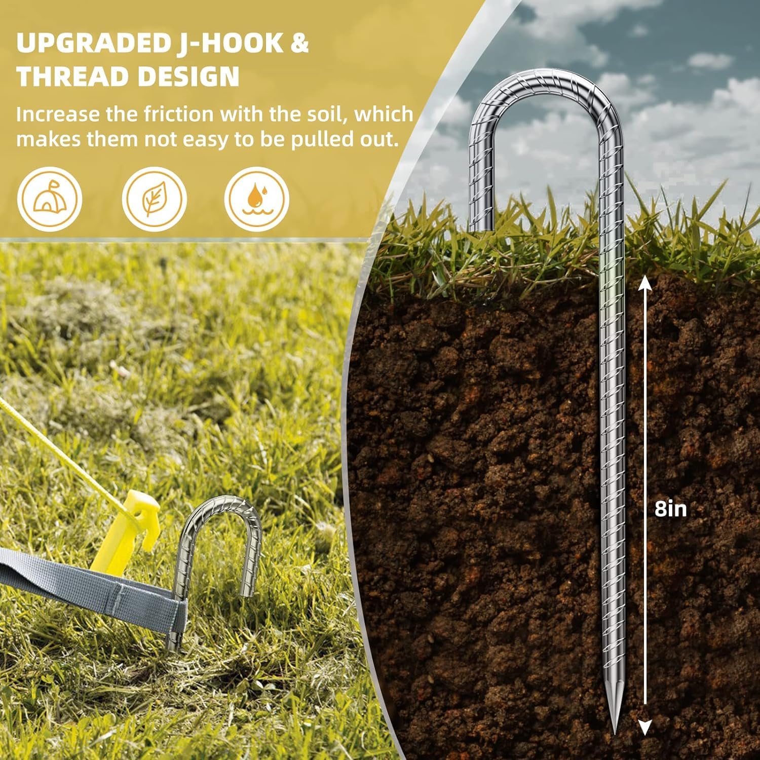 Anclajes De Suelo Anclaje De Suelo Para Cama Elástica, Resistente [J-U] Metal 32 Cm Piquetas De Suelo Piquetas De Tierra Galvanizadas Estaca De Construcción Clavos Para Ancla De Tierra