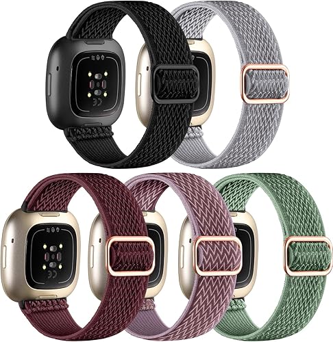 Adorve Compatible con Fitbit Versa 3Fitbit Versa 4Fitbit SenseSense 2 bandas para mujeres y hombres, correa deportiva de nailon elástico ajustable