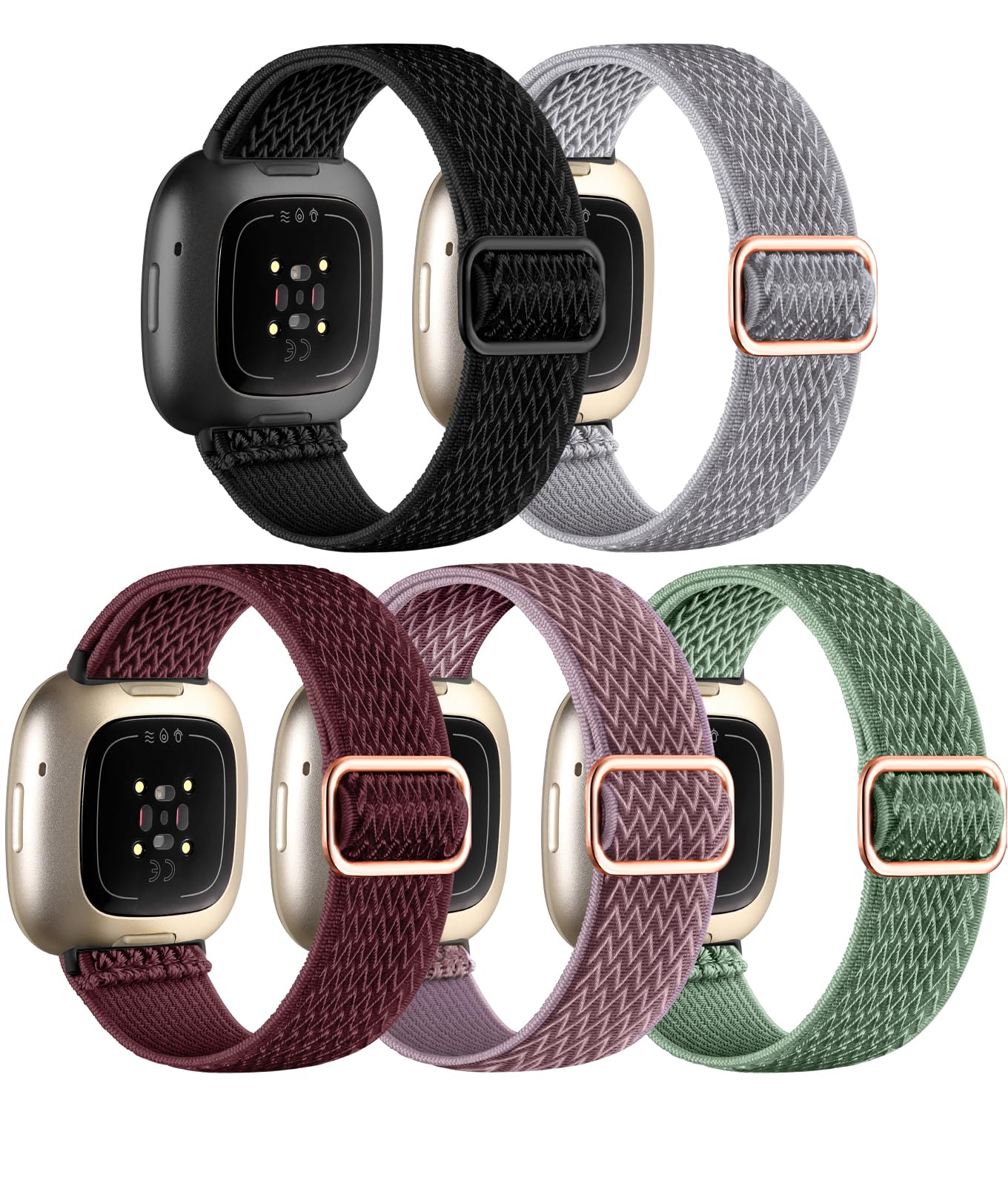 Adorve Compatible with Fitbit Versa 3/Fitbit Versa 4 /Fitbit Sense/Sense 2 Bands for Women Men, Adjustable Stretchy Solo Loop Elastic Nylon Sport Strap for SmartWatch Replacement