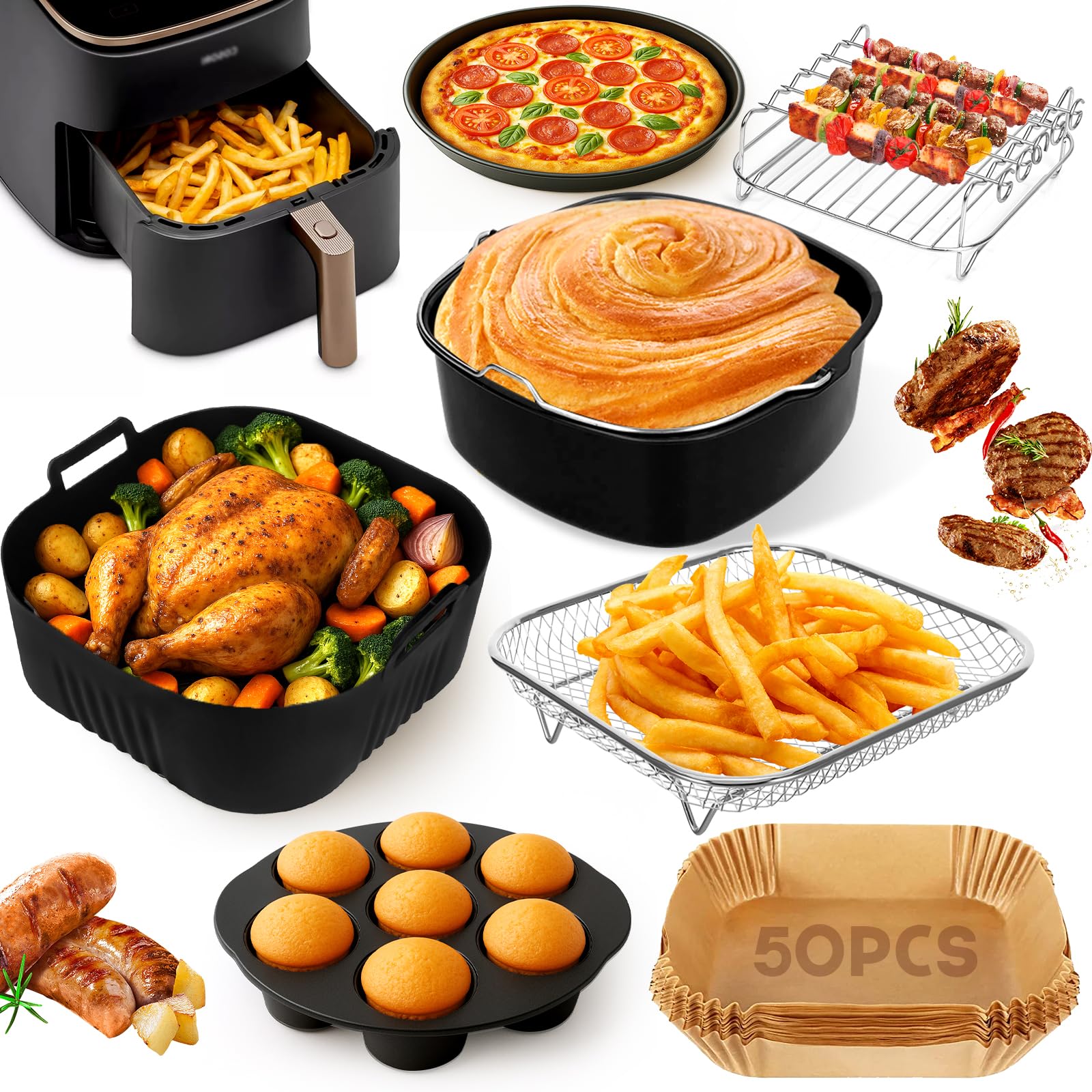 Accesorio para freidora de aire caliente COSORI Turboblaze, accesorios de 6 l, airfryer XXL, 5,5 l, 6,4 l, accesorio para freidora de aire caliente, 4,5 L-7,2 L, con molde para horno, parrilla, moldes