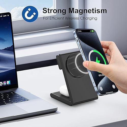 Miniatura 2 de Estación de carga inalámbrica 3 en 1, soporte de carga Magsafe plegable magnético rápido estándar de 20 W para iPhone 15 14 13 12 Series, cargador