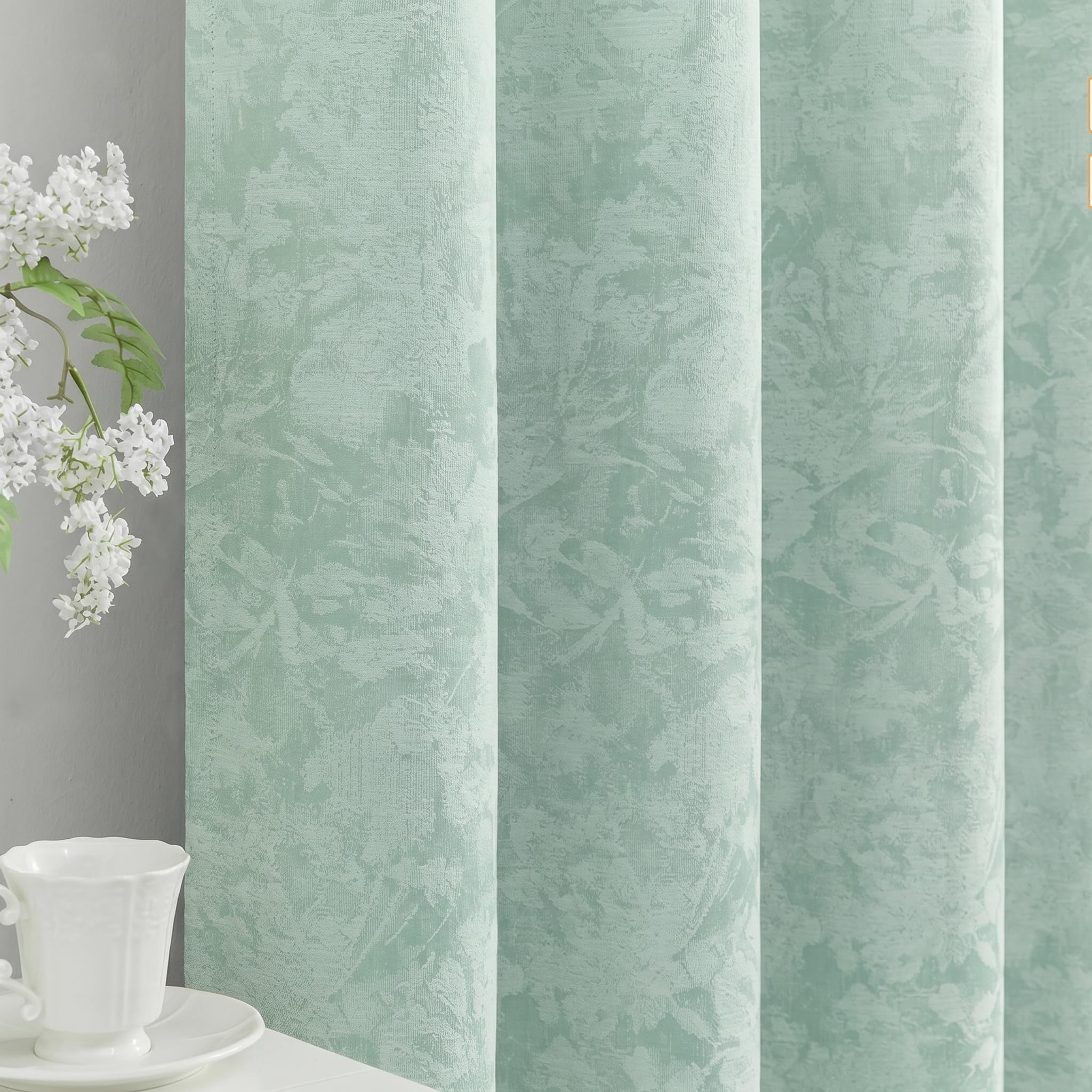 Soft Sage Green Floral Jacquard Curtains for Living Room, 63 inch Drop, 85-95% Room Darkening, Flower Eyelet Window Drapes, 2 Panels, Abstract Printed Bedroom & Office Drapes, Thermal Insulated