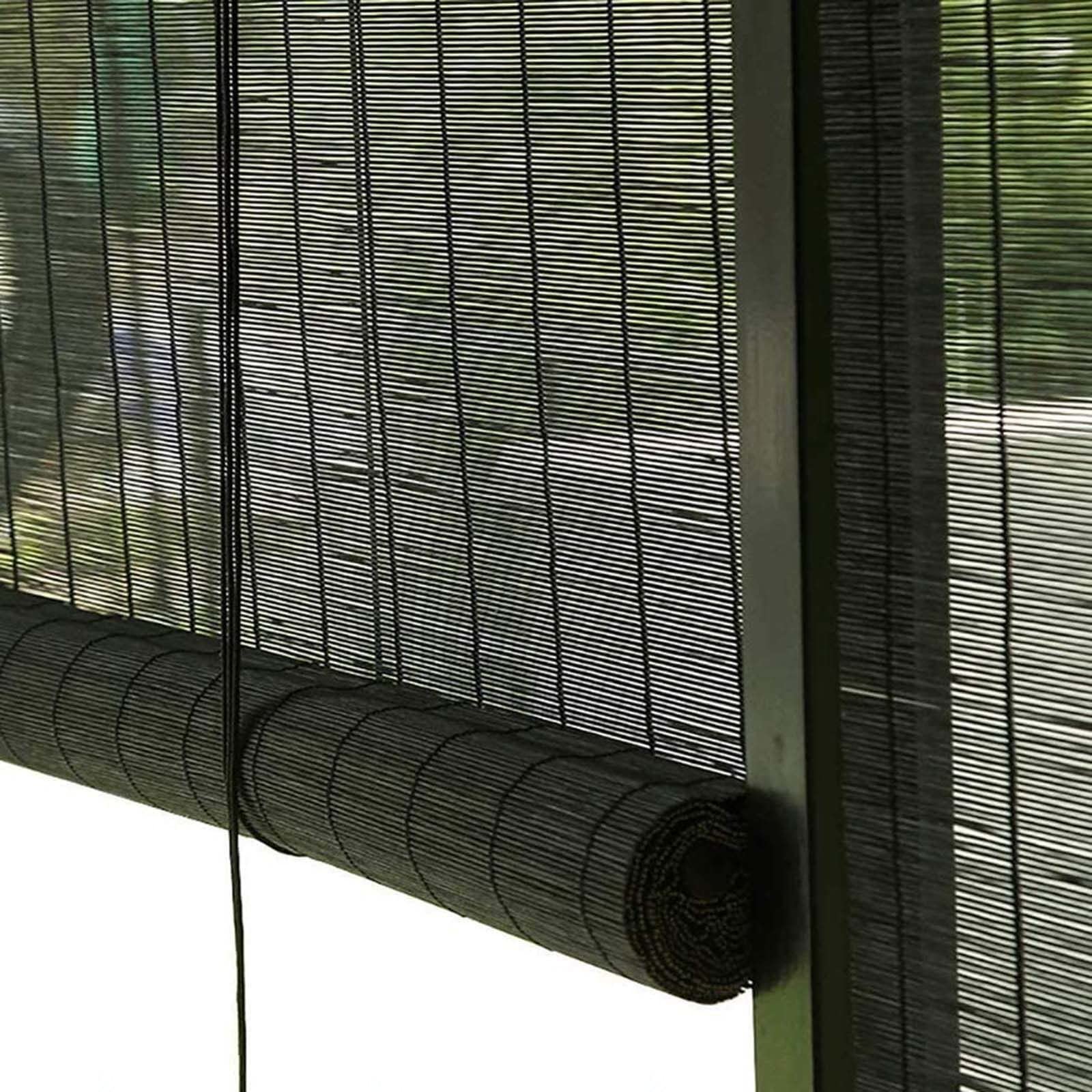 Suwooy Black Bamboo Roller Blinds ,50Cm 60Cm 70Cm 80Cm 90Cm 100Cm 120Cm Wide Bamboo Blinds,60% Light Filtering Roll Up Shades,Indoor Outdoor Privacy Curtains,Retro Roman Blinds,-120X120cm/47X47in