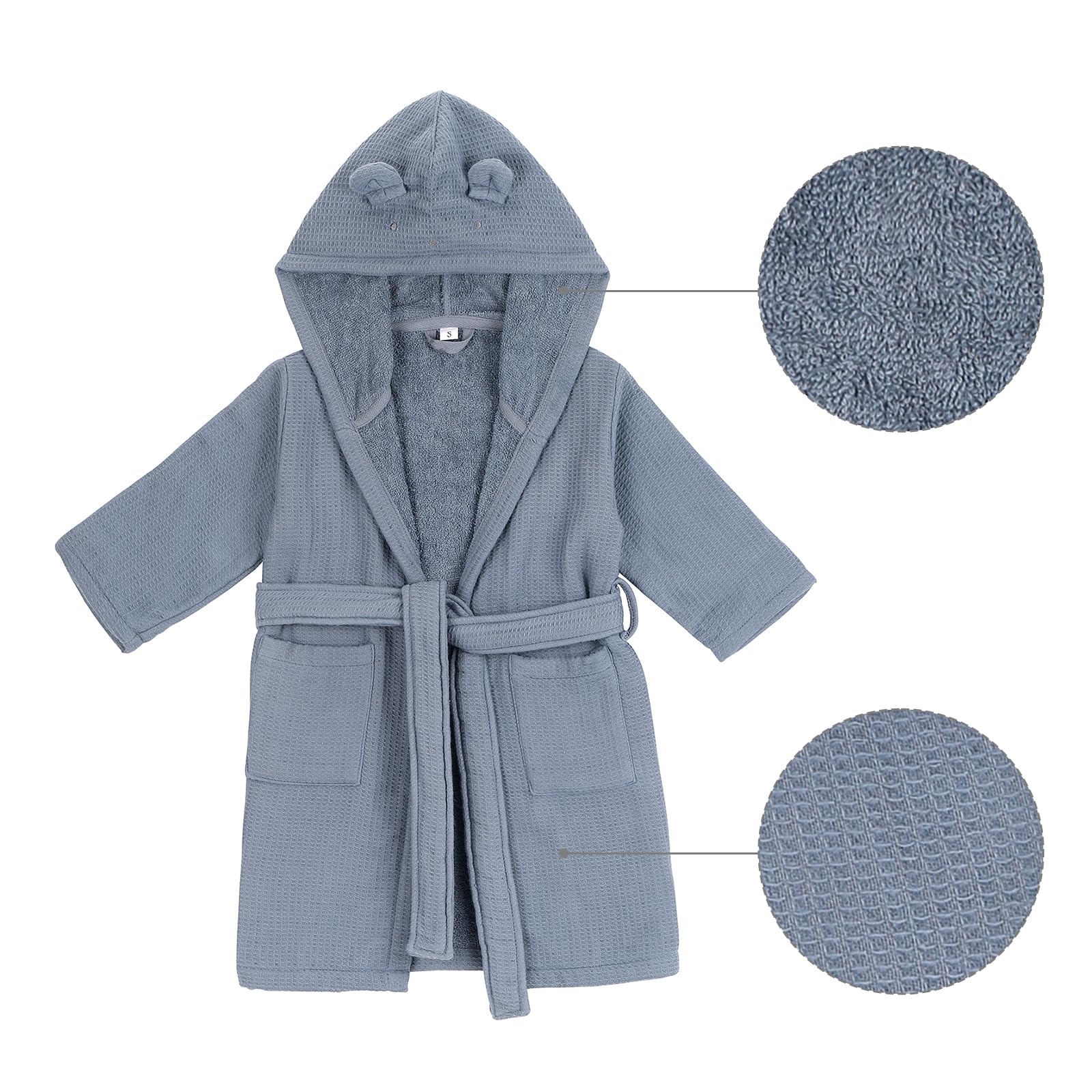 KAKU NANU Peignoir de Bain Enfant 100% Coton Garcon Fille 2-10 Ans 5 Couleurs,Avec Ceinture,La Capuche,Douce et Absorbante Tissu Eponge Peignoir