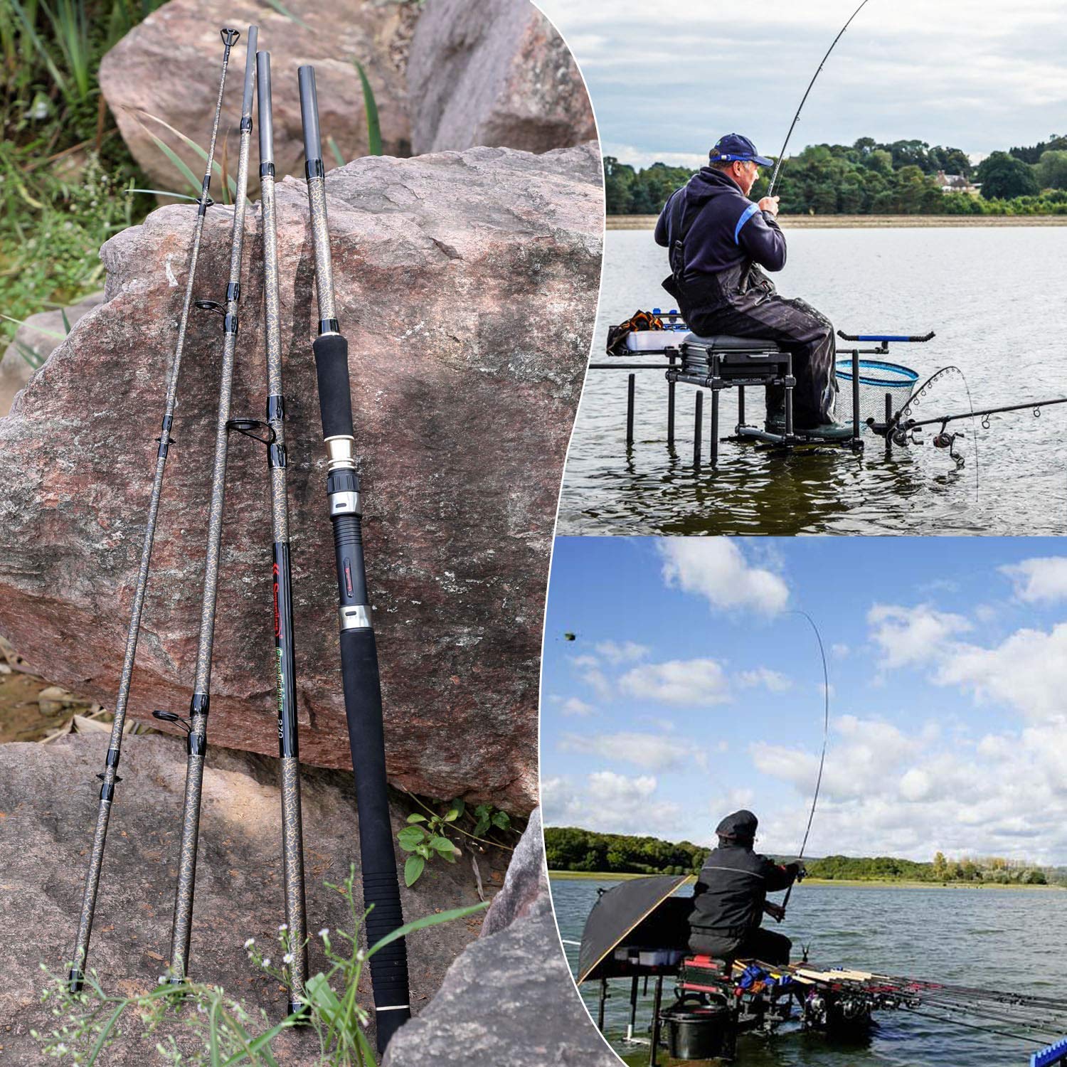 Sougayilang Canne à pêche à la Carpe, Porable High Carbon 4 Pc Blanks Canne à pêche à la Carpe pour Le Voyage Pêche en Eau Douce