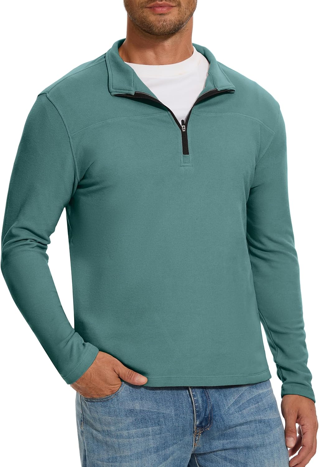 M MOTEEPI Mens Fleece Quarter Zip Up Pullover Sweater Slim Fit Lightweight Mock Neck Long Sleeve Sweaters For Men