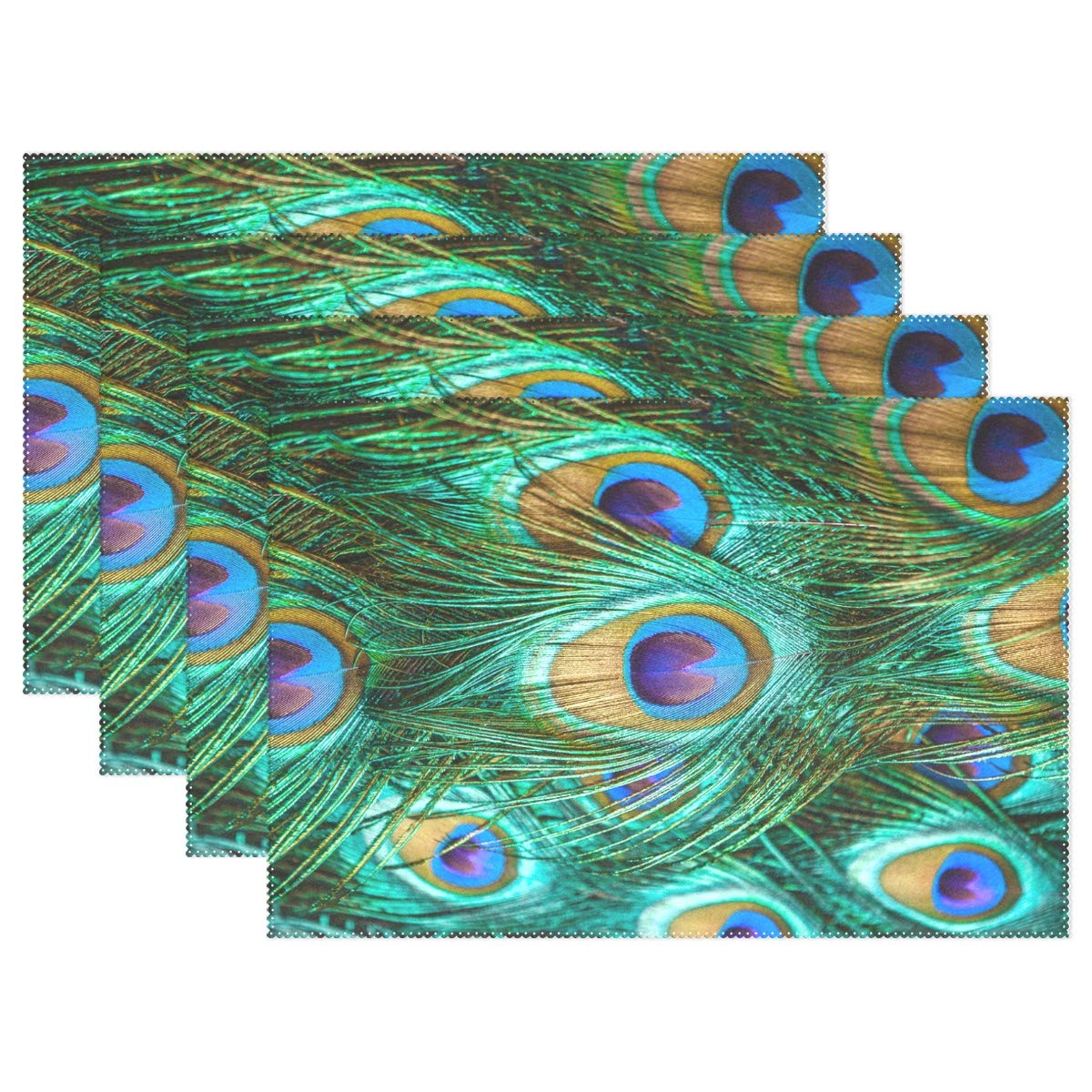 Bigjoke Multicolor Place Mats Sets Of 6, Peacock Feather Placemats Table Mats Durable Washable Heat Resistant For Kitchen