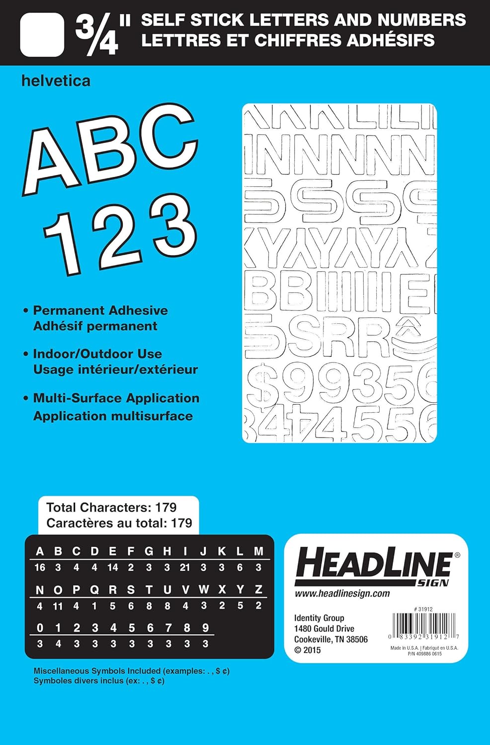 Headline Sign 31912 Stick-On Vinyl Letters and Numbers, White, 3/4-Inch, Made in USA