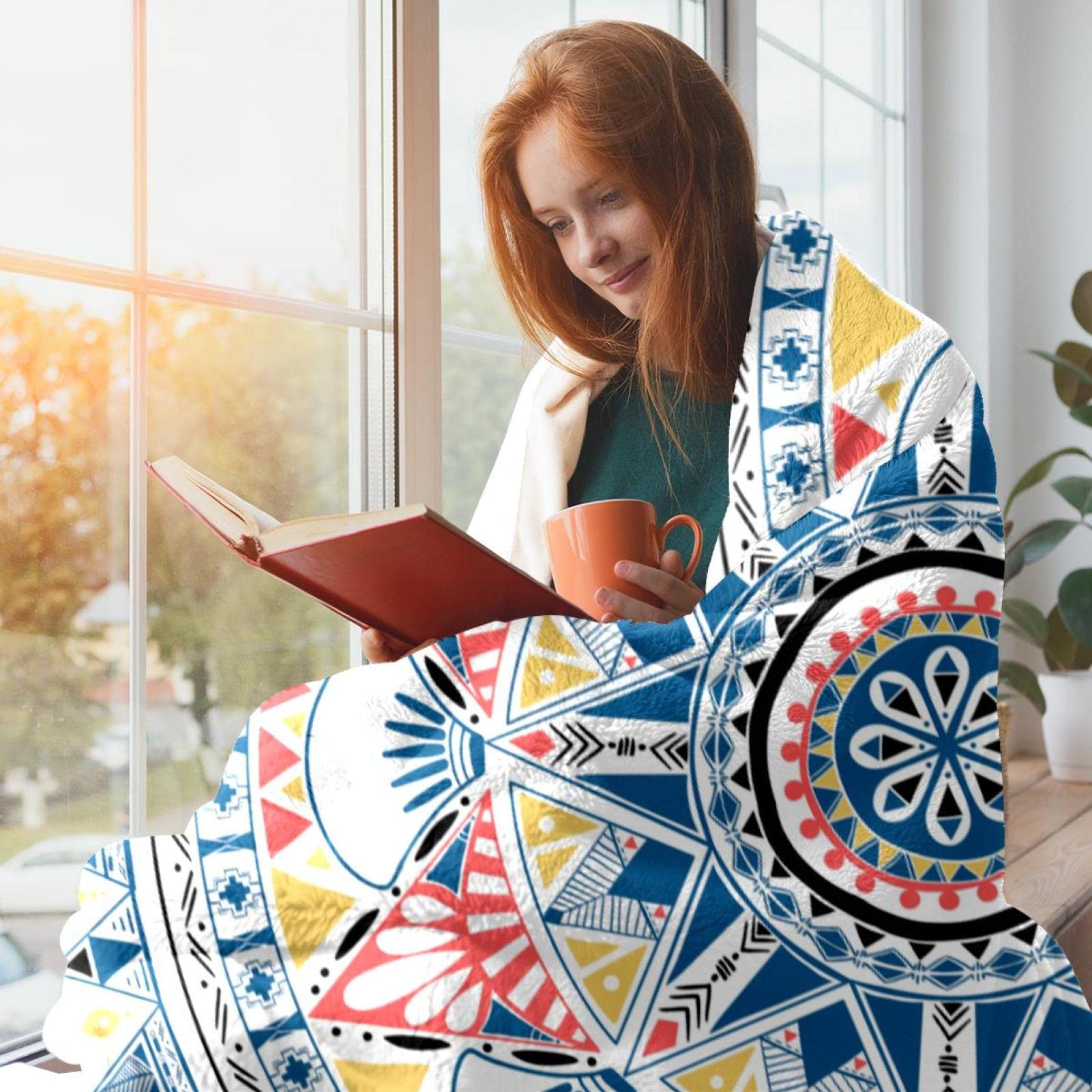 Coperta in pile per divano, divano o letto, accoglienti e morbide, stile indiano mandala boemia floreale