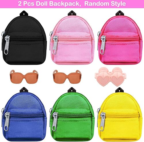 Miniatura 2 de BARWA 5 piezas de accesorios de viaje para muñecas, 2 mochila para muñecas con cremallera con 2 gafas de sol, 1 telescopio para muñecas de 11.5