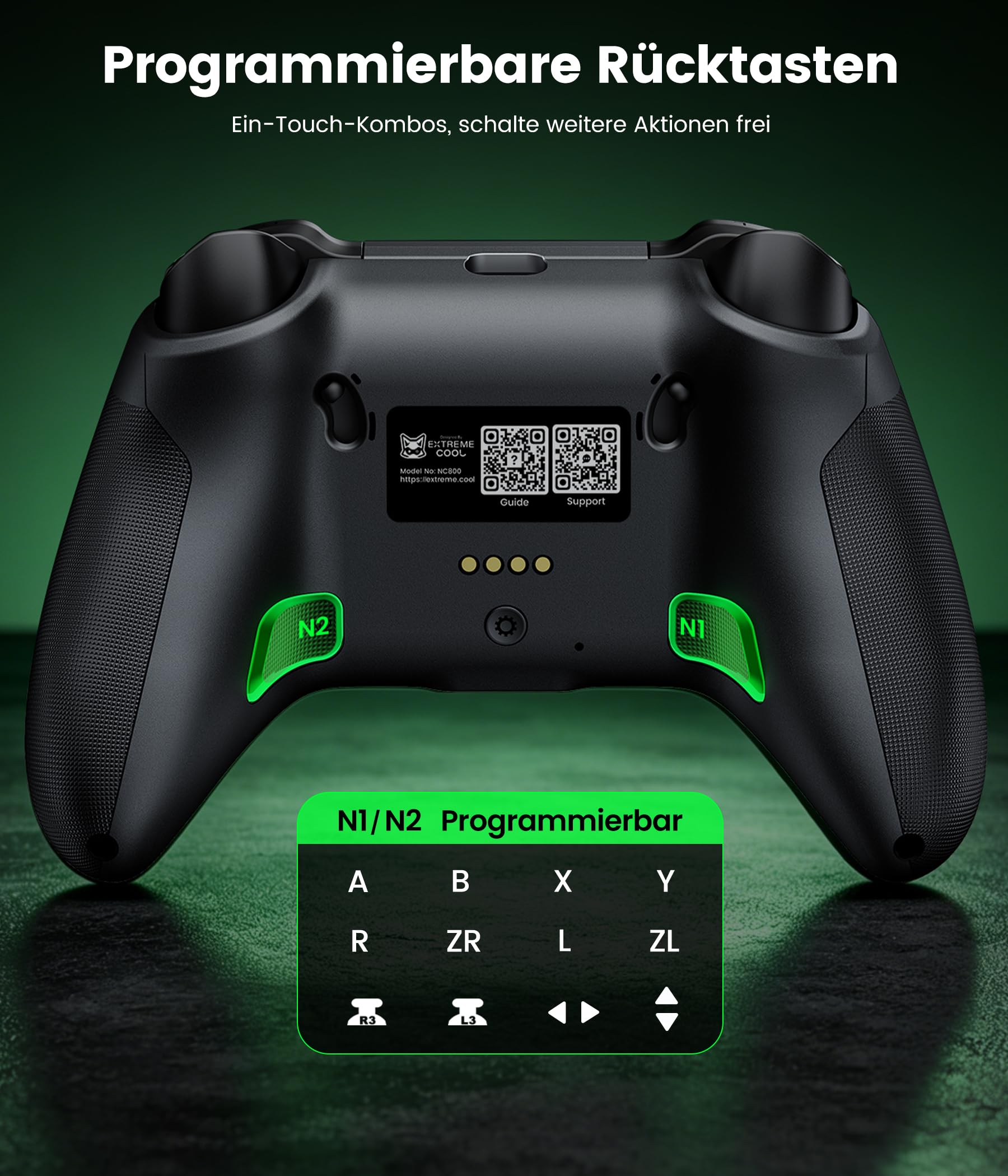 HASACOOL Switch 2 Controller mit Ladestation – Hall-Effekt Joysticks, 1000Hz Polling Rate, 1000mAh Akku, Makro-Back-Tasten, Trigger-Sperre & Gyro-Aufwachfunktion für Switch/Switch 2/OLED/Lite