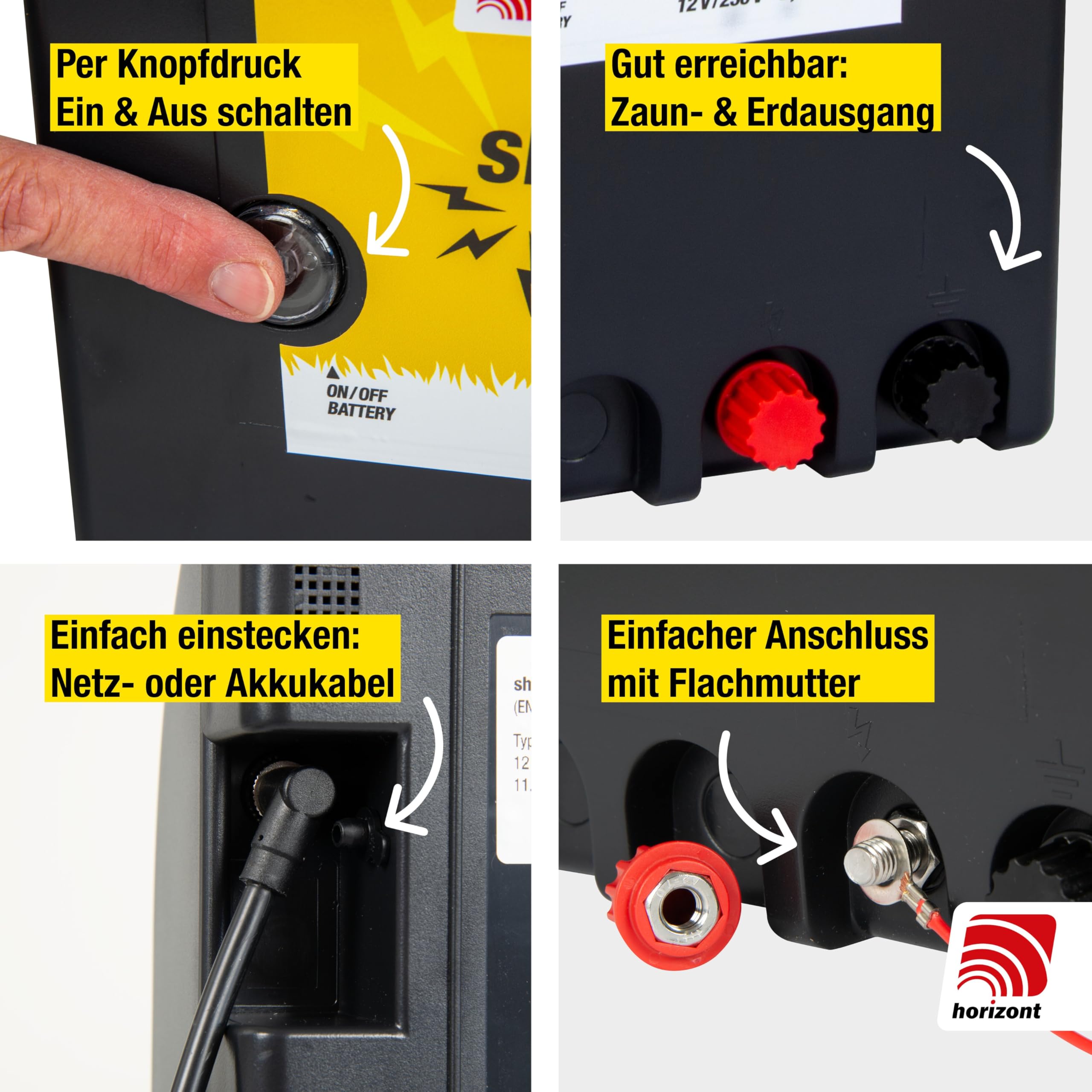 horizont Weidezaungerät AN250 12/230V, 2,5J, 11000V für Zäune bis 18km | für 10x 50m Netze, mit Stromsparschaltung, ideal für Pferd, Rind, Schwein, Schaf