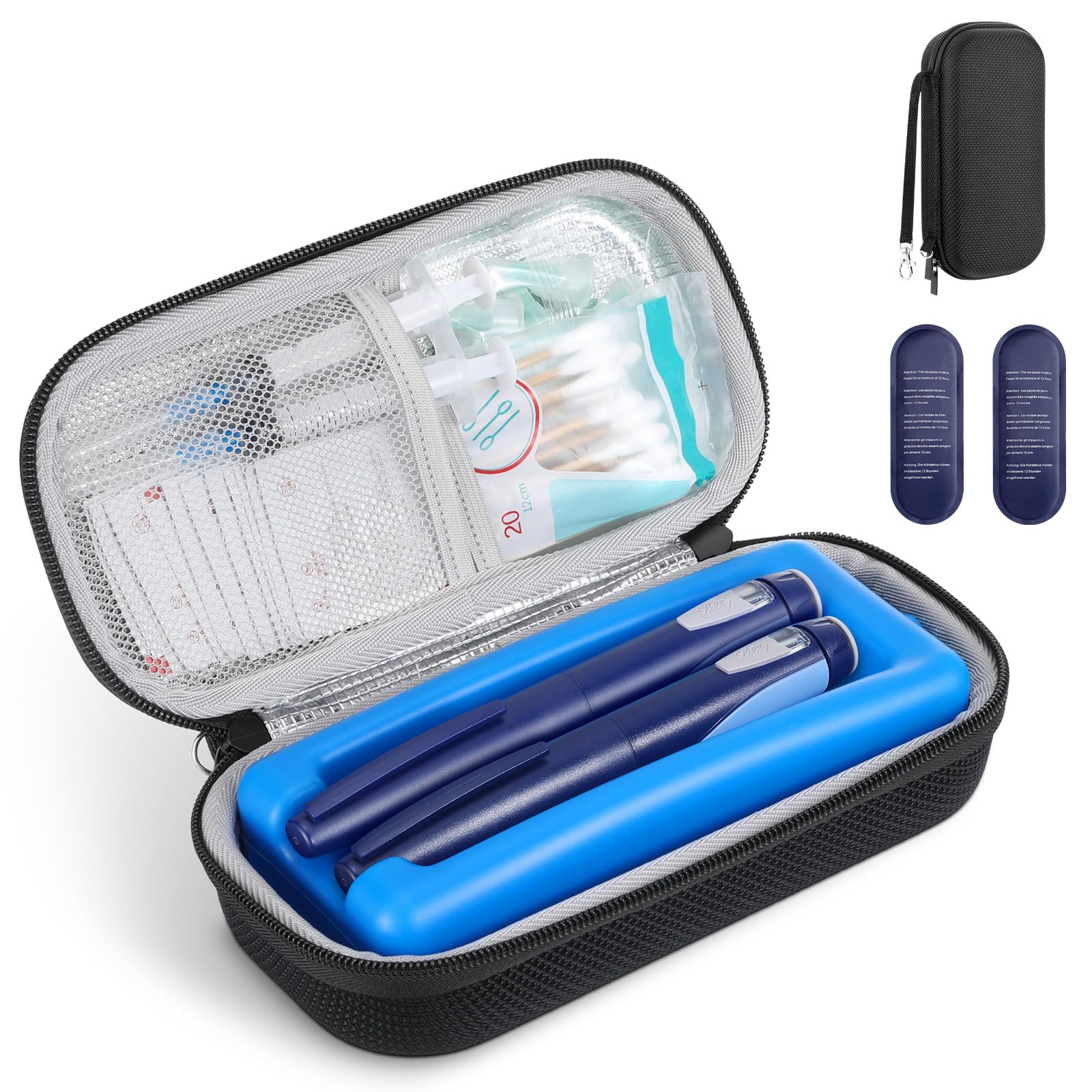 MoKo Custodia Rigida EVA per Insulina, Borsa Termica da Viaggio Approvata TSA per Diabete, Organizer Portatile per Farmaci con Ghiaccioli e Ice Brick, Nero