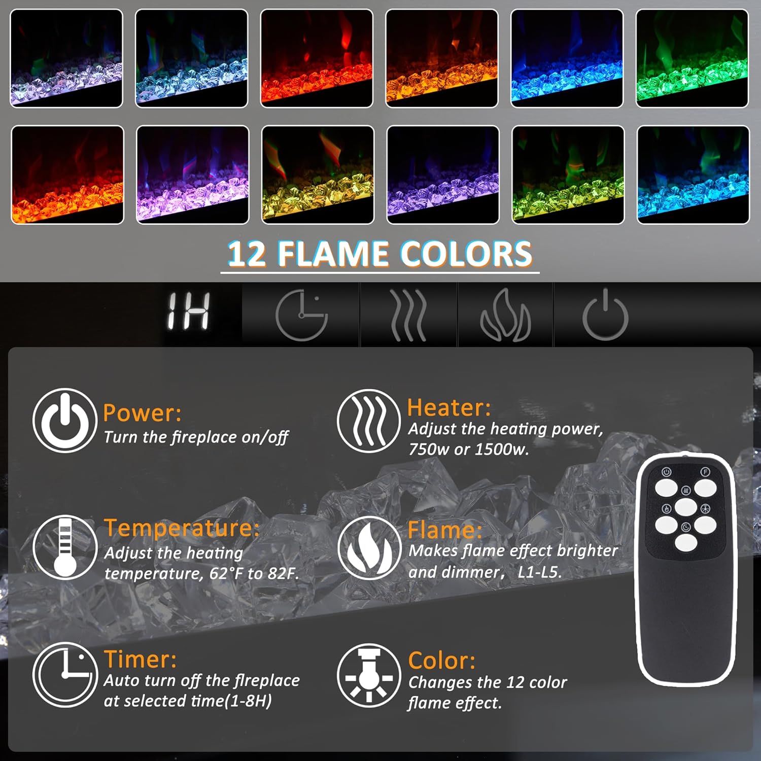 AHB 58" Fireplace TV Stand for TVs Up to 65" with 52" Electric Fireplace, TV Console for The Living Room, LED Light Entertainment Center, Storage Cabinet, Media Console Table, Black - Image 7