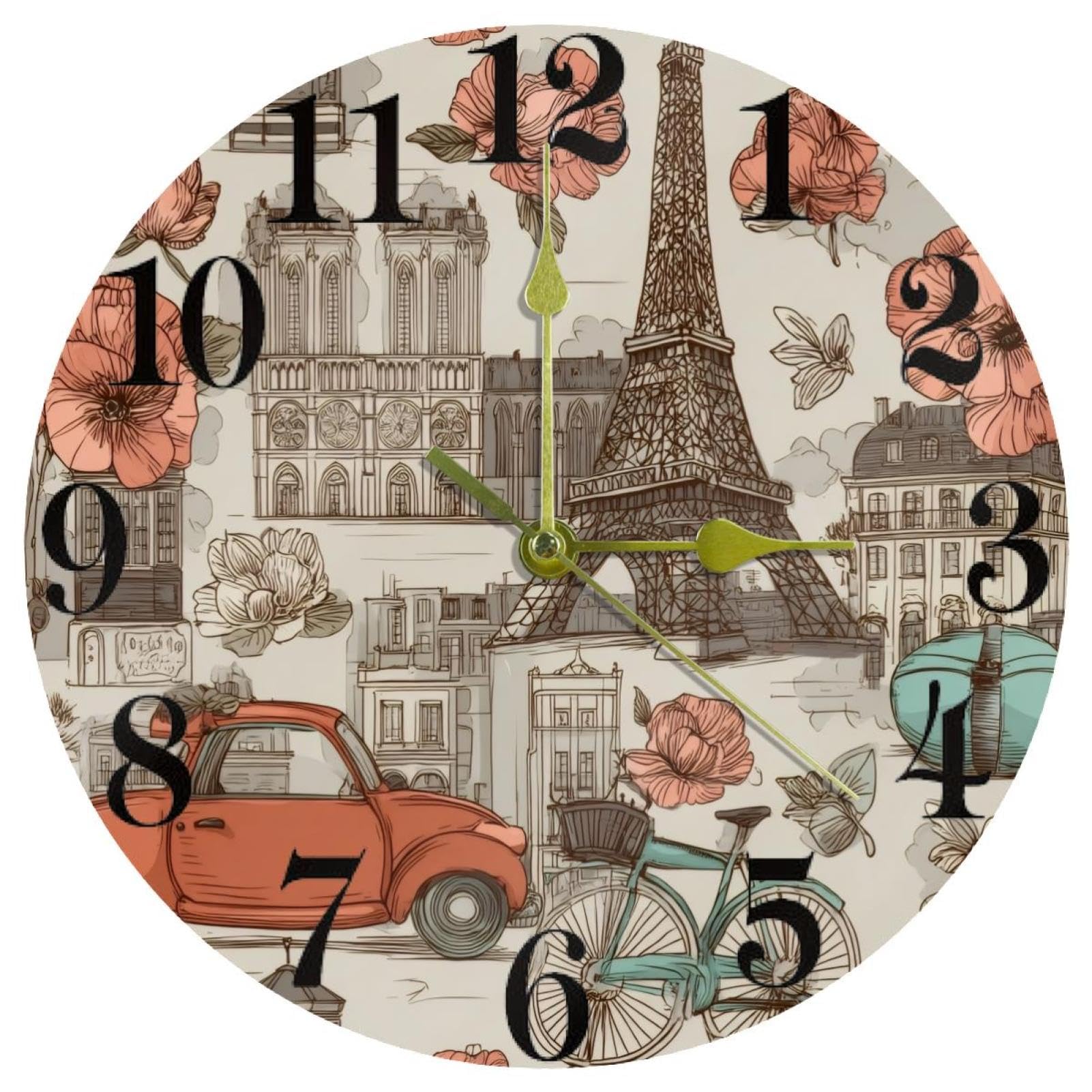 Horloge murale vintage en forme de tour de paris silencieuse pour ecole