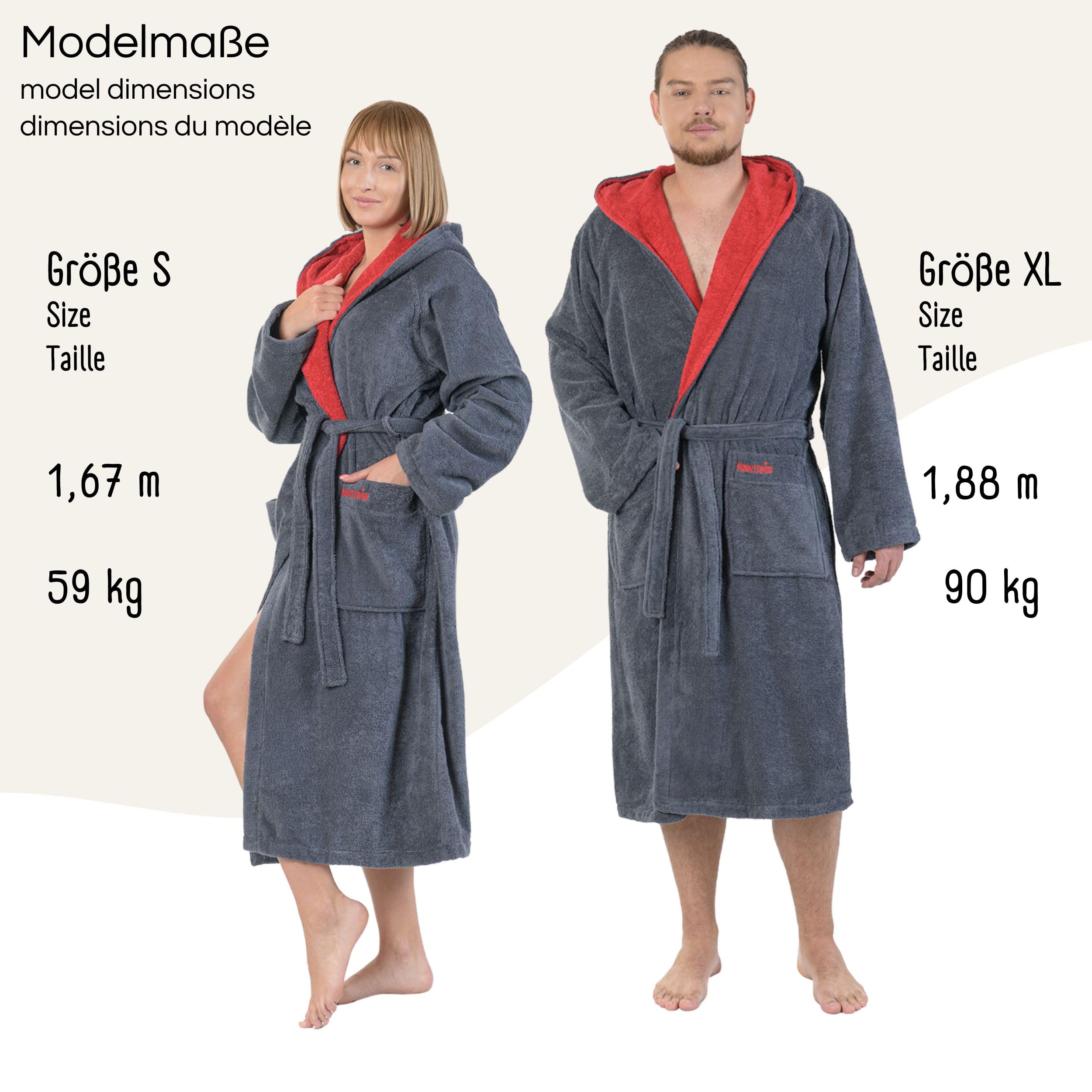 Mount Swiss ARBON Peignoir à capuche en coton élégant pour homme et femme I Peignoir moelleux I Kimono avec couleurs et tailles au choix de S à 8XL I Peignoir de bain certifié Öko-Tex Standard 100