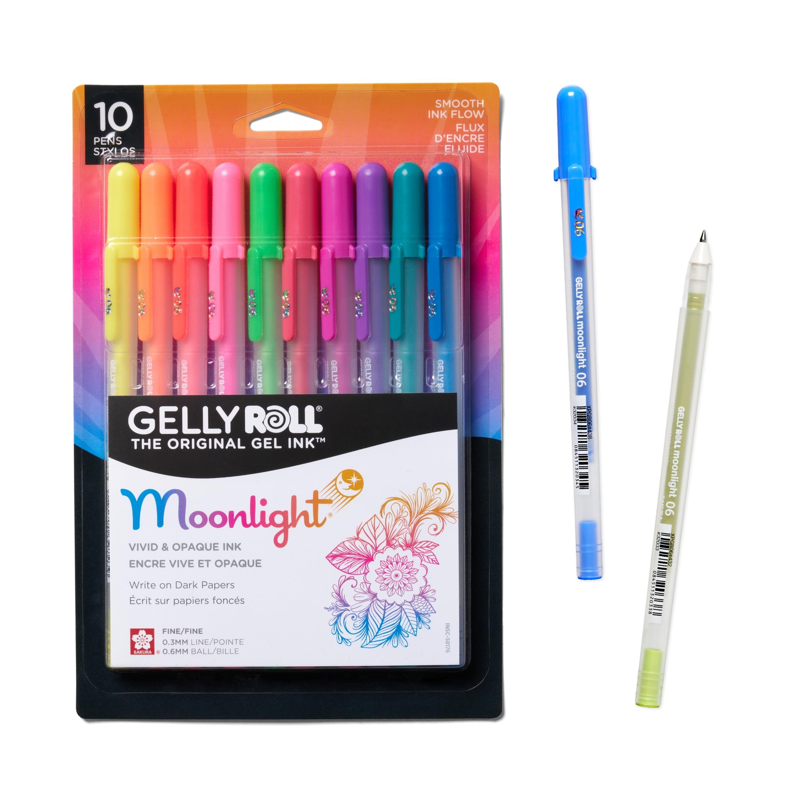 SAKURA Gelly Roll Moonlight Pen Set, 0.6 mm Fine Tip, Set of 10