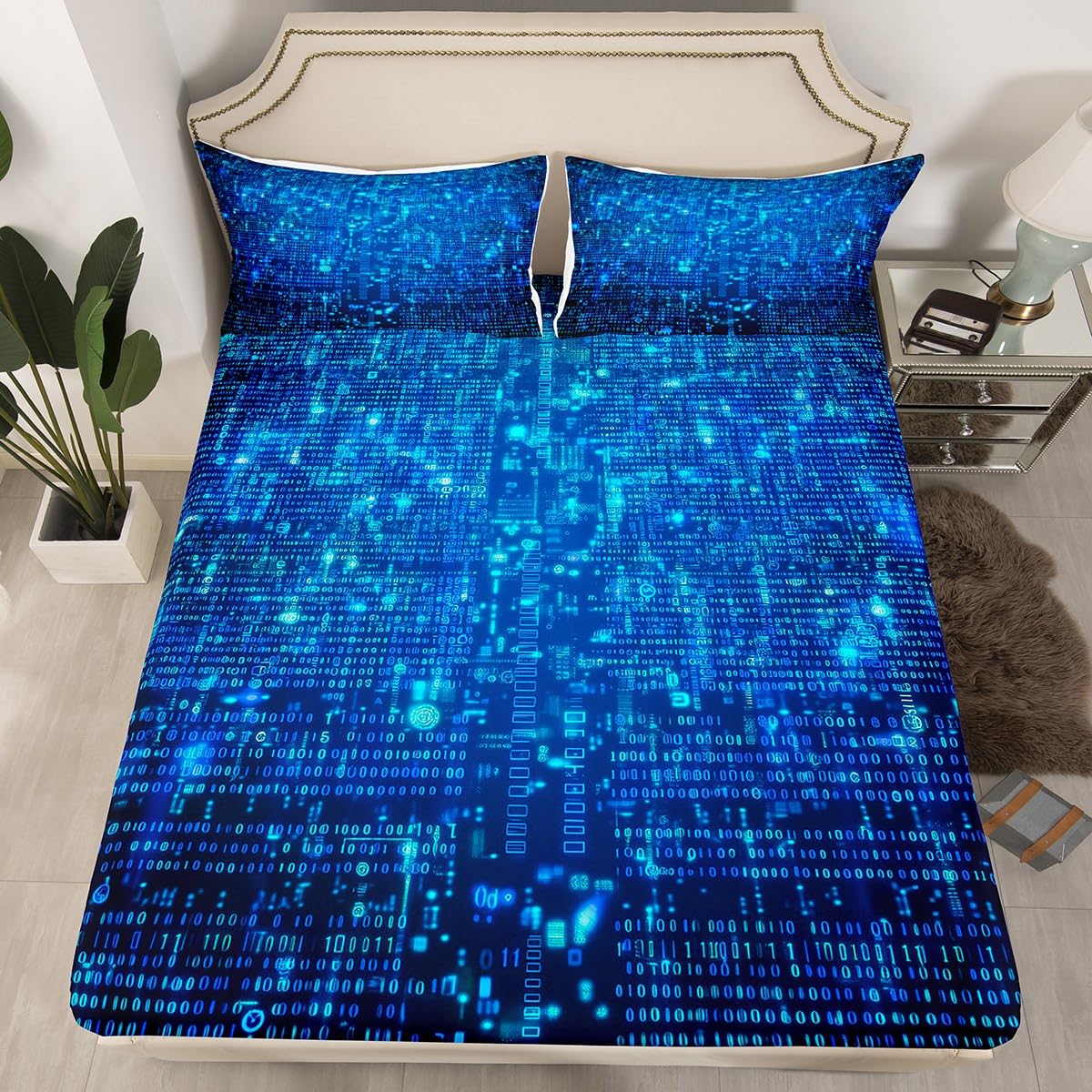 Erosebridal Technology Bedding Set Science Computer Theme Sheet Set TwinXL Size for Kids Boys Teens Adult Soft Luxury Microfiber Fitted Sheet Green