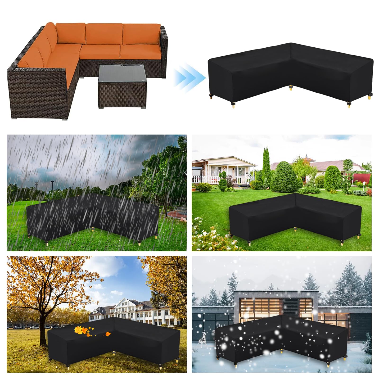 Housse de protection pour meubles de jardin, en forme de L, imperméable, charge lourde, tissu Oxford 210D, résistant aux UV, pour salon de jardin, salon, canapé d'angle (215 x 215 x 87 cm)