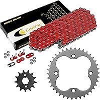 Vista 1 de Caltric Kit de Cadena de Transmisión y Piñones con O-Ring Rojo Compatible con Honda Fourtrax TRX250X TRX250R 1987-1992 / TRX300X TRX300EX 1993-2009