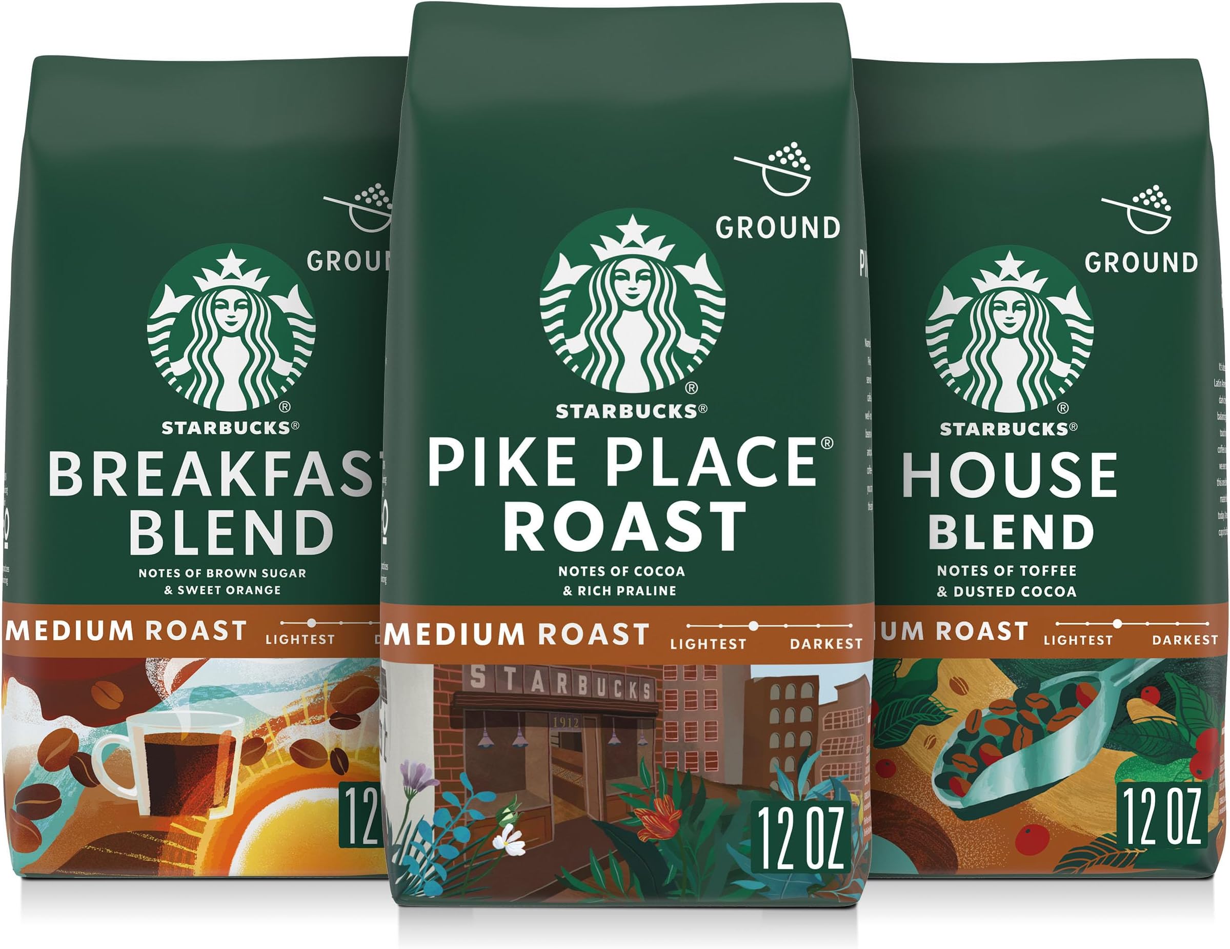 Ground Coffee, Medium Roast Hot or Iced Coffee, Variety Pack, Three 12 oz Bags​
