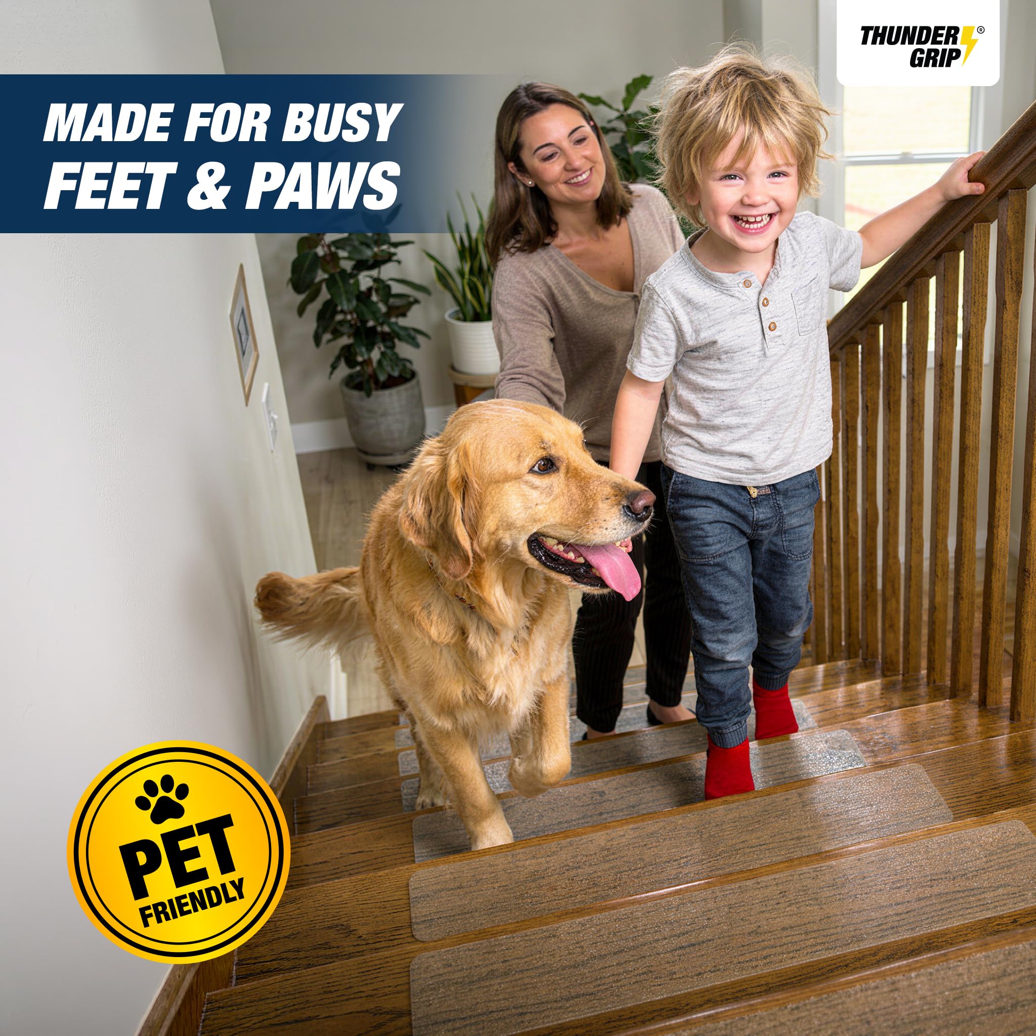 OLKIEQZ Thunder Grip 32"x4" Clear Non-Slip Stair Treads for Wooden Steps Indoor - 18-Pack Clear Stair Treads Non Slip Indoor for Wood