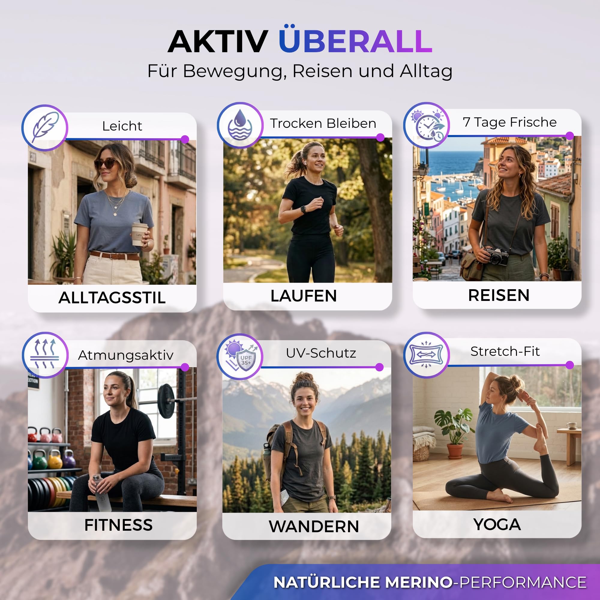 menique Damen 100% Merinowolle Kurzarm-Rundhals-T-Shirt, UPF 35 | Leichter atmungsaktiver Sommer-Baselayer, UV-Schutz, Thermounterwäsche und Sportshirt für Wandern Laufen Fitness, bequem