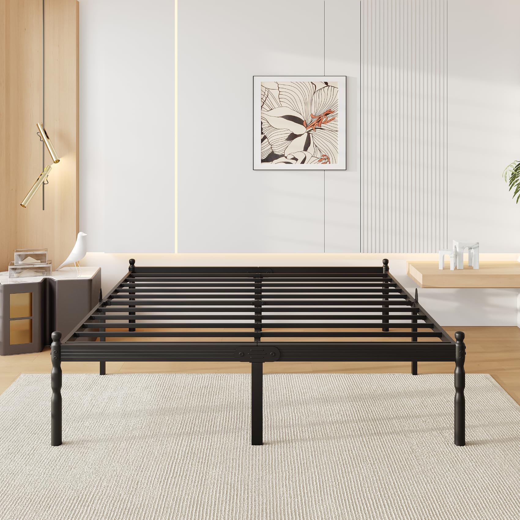 18 Inch King Metal Bed Frame with Mattress Slide Stopper King Size Platform Bed Frames No Box Spring